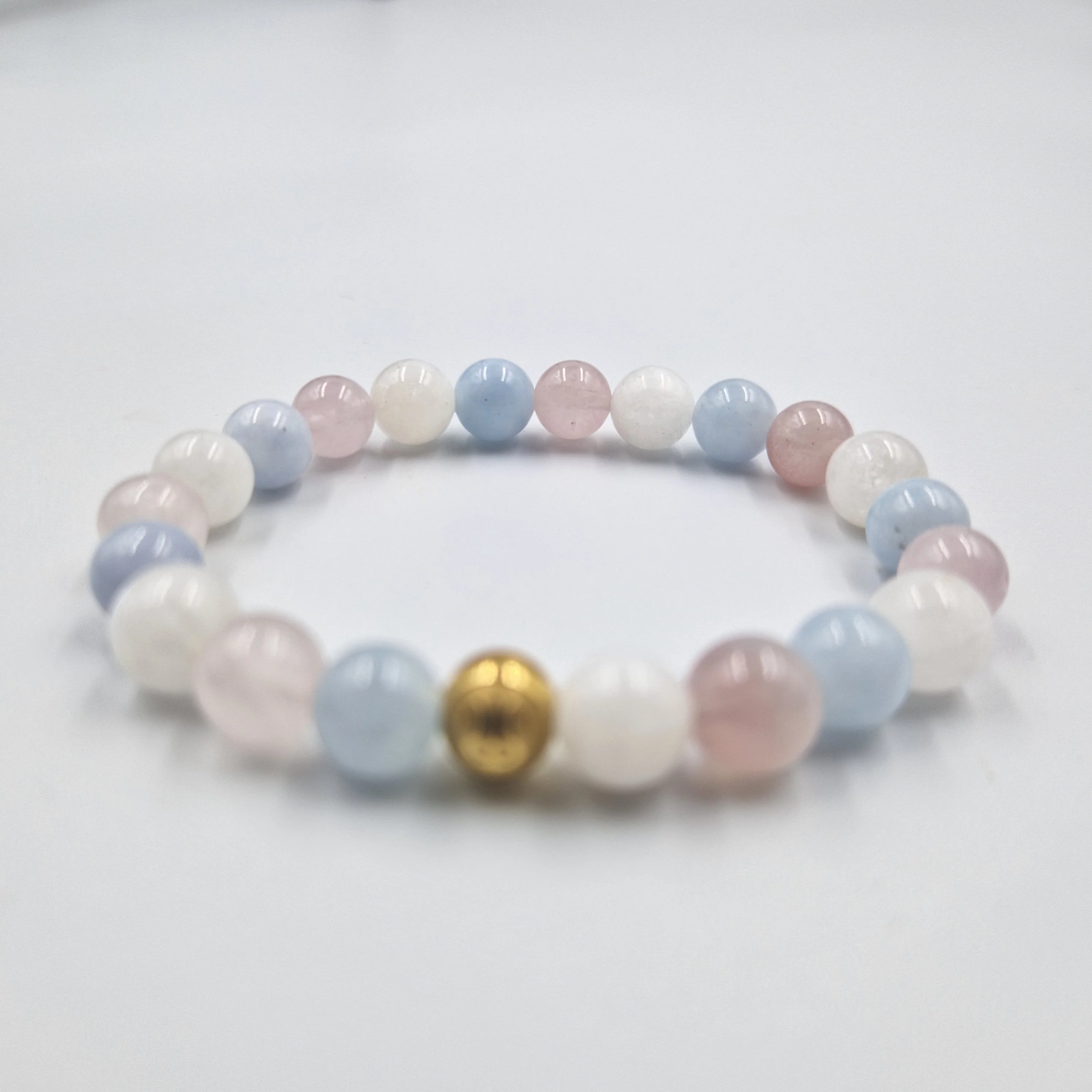 Bracelet GROSSESSE en Pierre de lune blanche, Quartz rose et Aigue-marine - Image 3