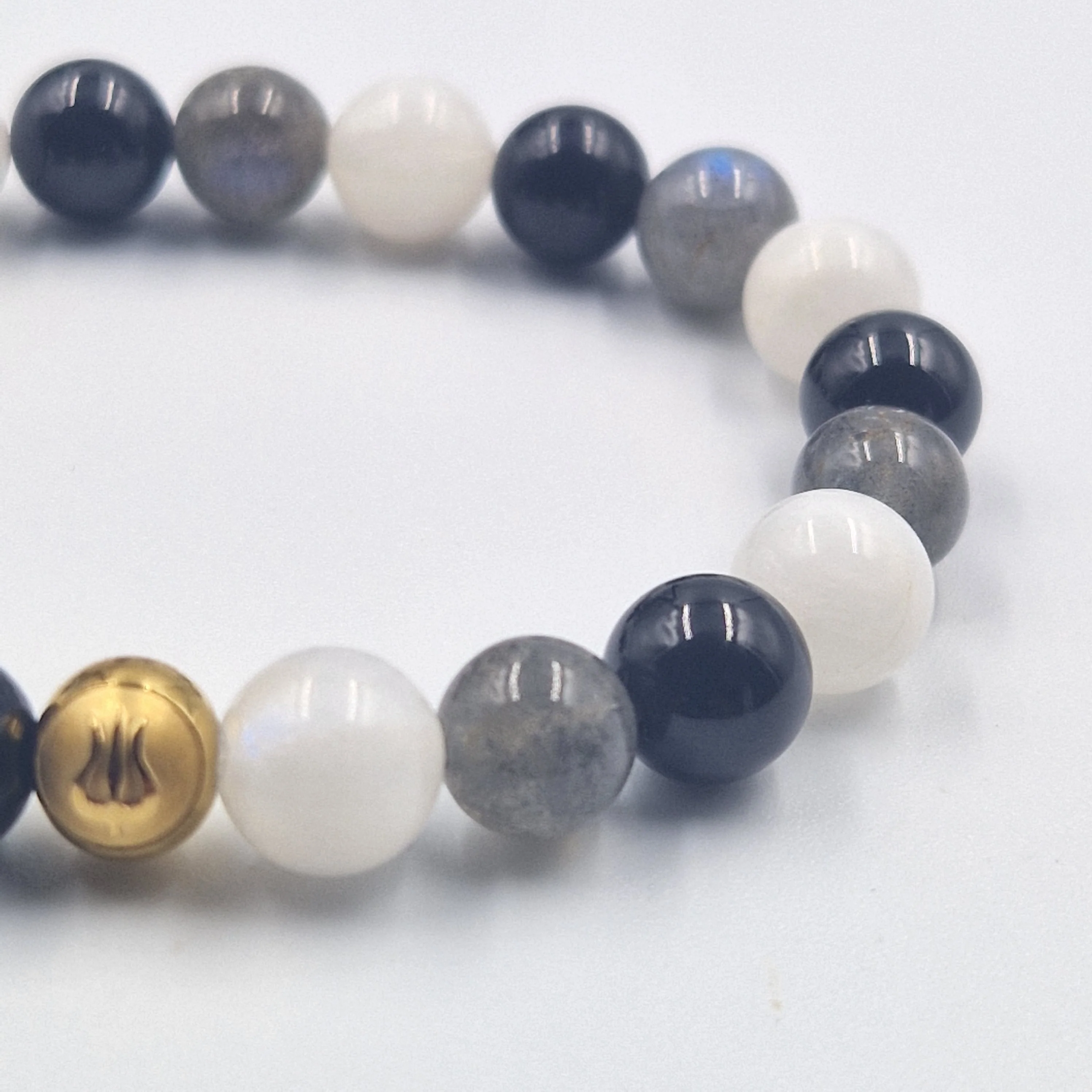 Bracelet HYPERSENSIBILITE en Labradorite, Pierre de lune blanche et Tourmaline noire - Image 2