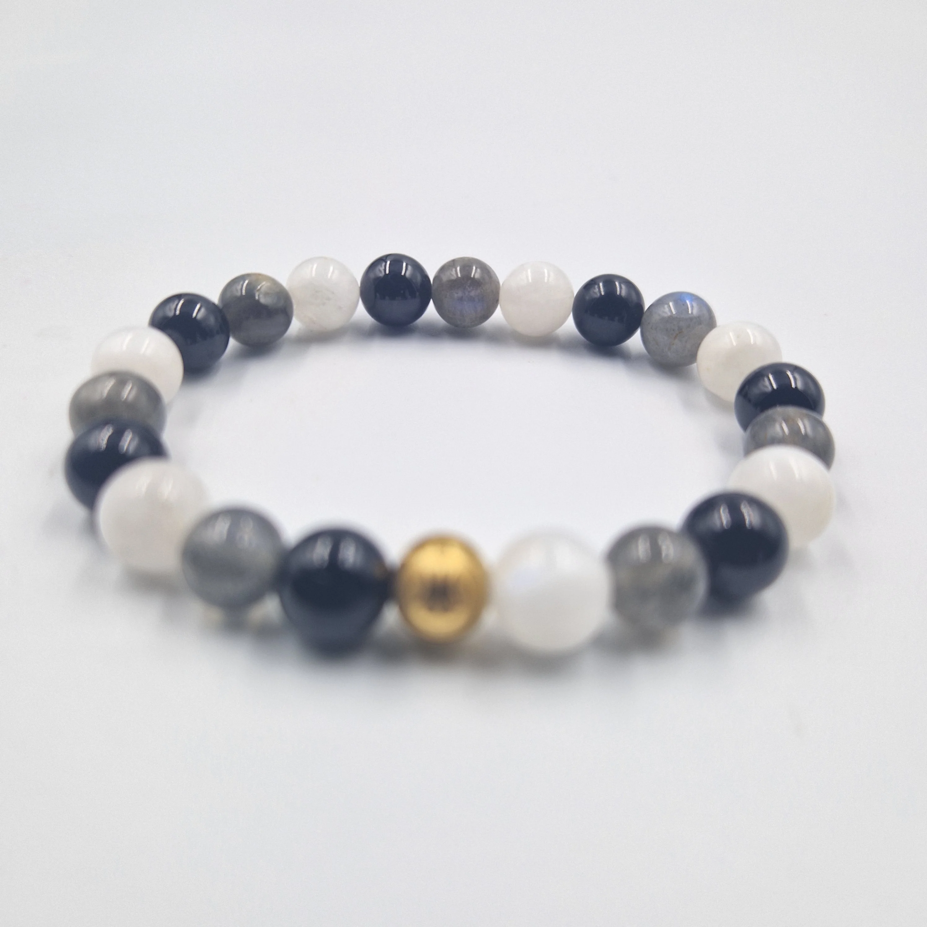Bracelet HYPERSENSIBILITE en Labradorite, Pierre de lune blanche et Tourmaline noire - Image 3