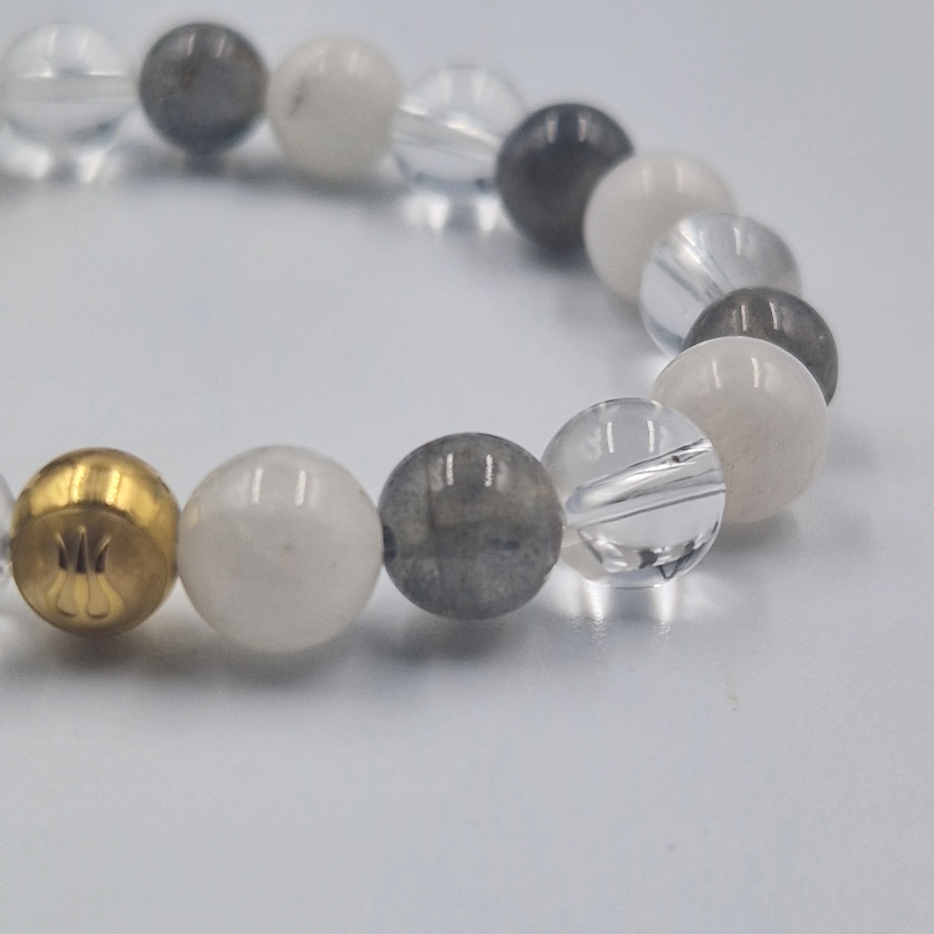 Bracelet IMAGINATION en Labradorite, Pierre de lune blanche et Quartz clair - Image 2