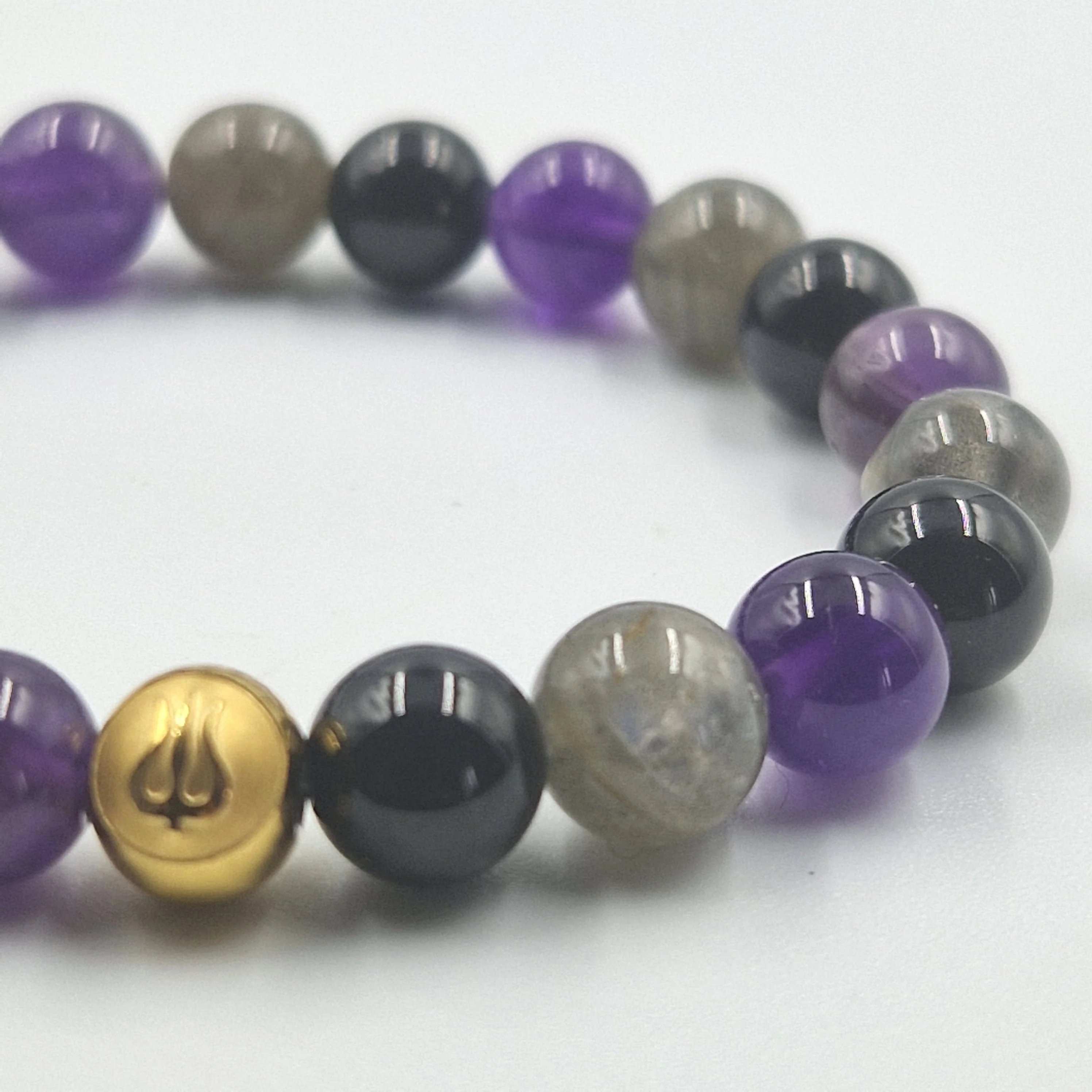 Bracelet INTROSPECTION en Améthyste, Labradorite et Obsidienne noire - Image 2