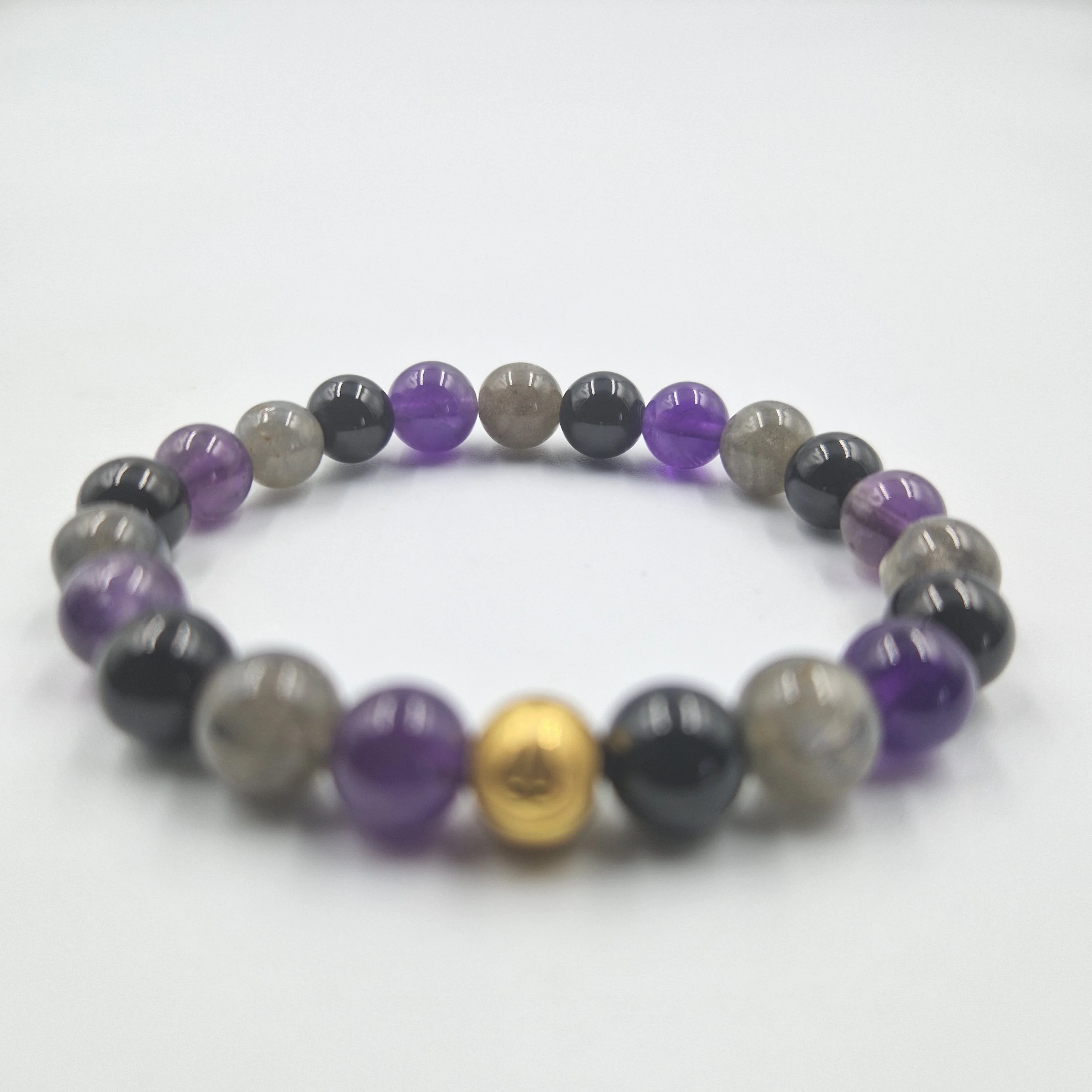 Bracelet INTROSPECTION en Améthyste, Labradorite et Obsidienne noire - Image 3