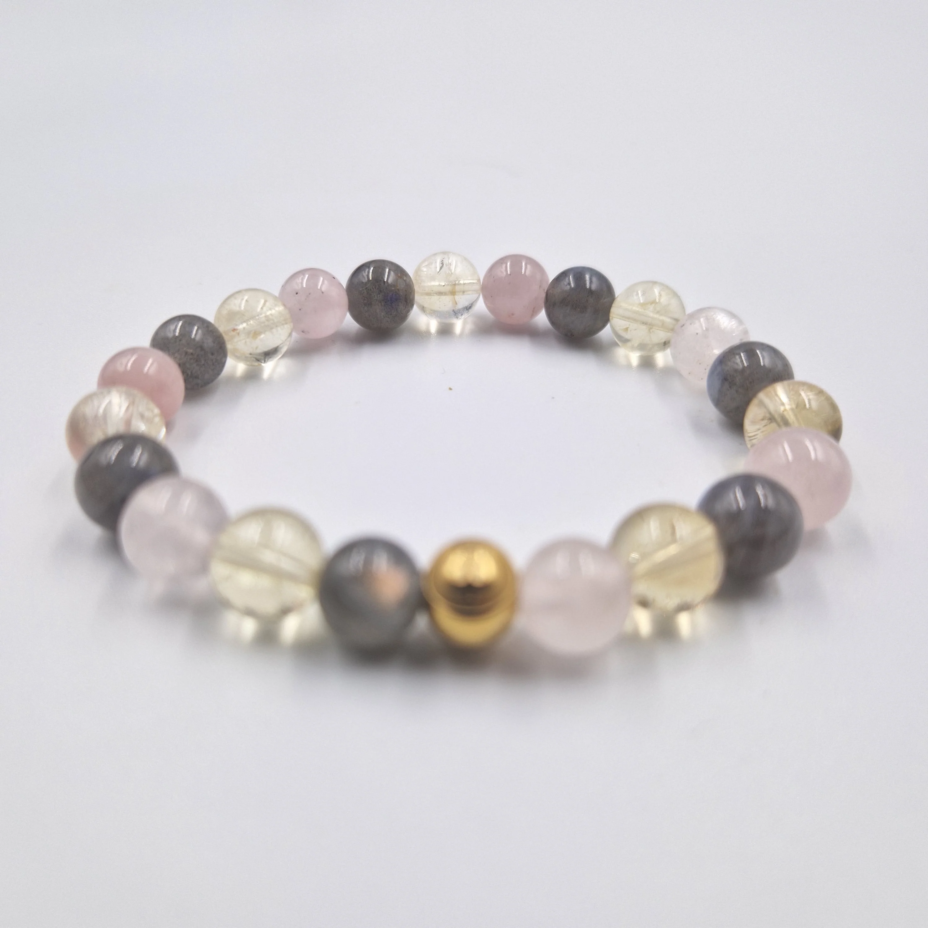 Bracelet JALOUSIE en Quartz rose, Labradorite et Citrine - Image 3