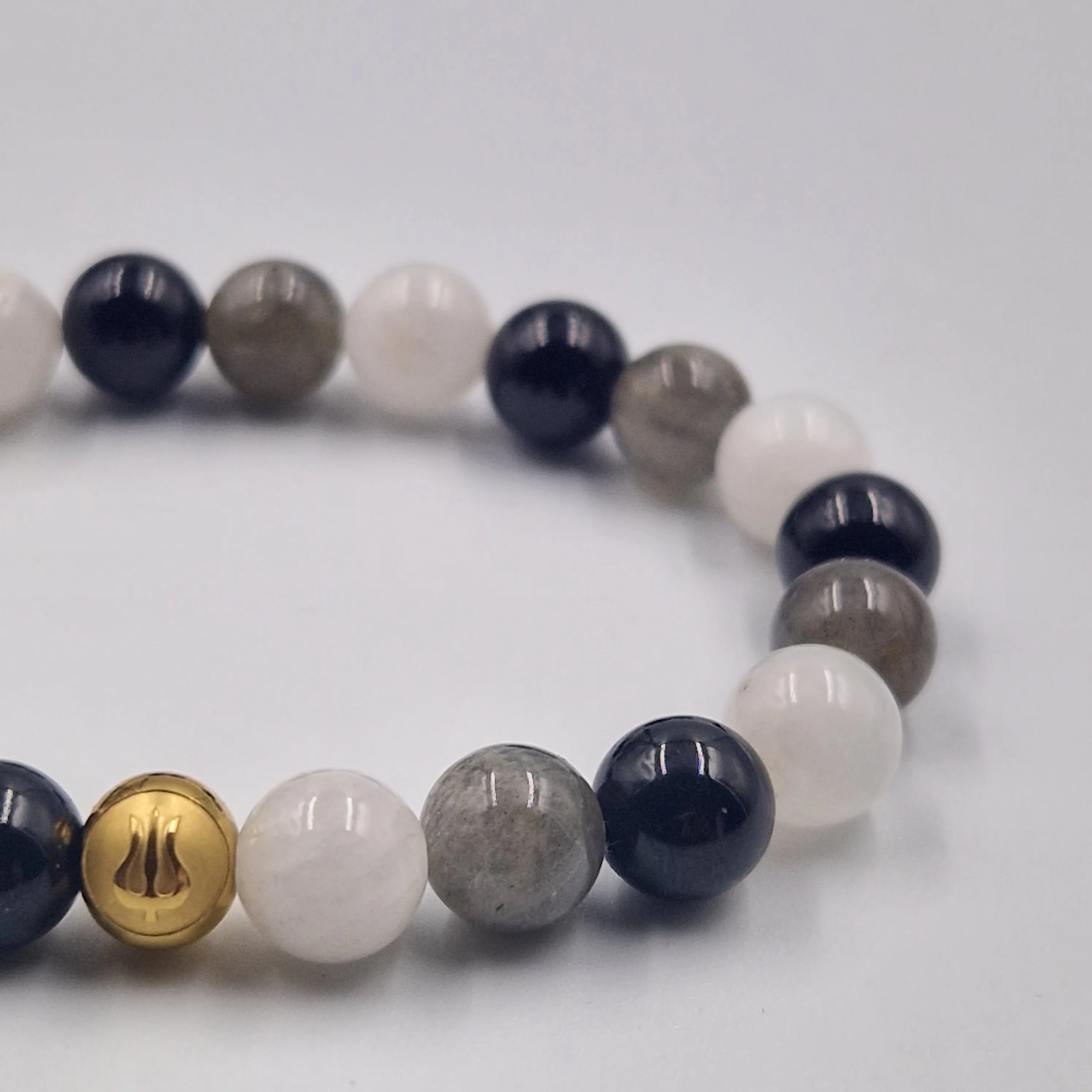 Bracelet KARMA en Pierre de lune, Labradorite et Tourmaline noire - Image 2