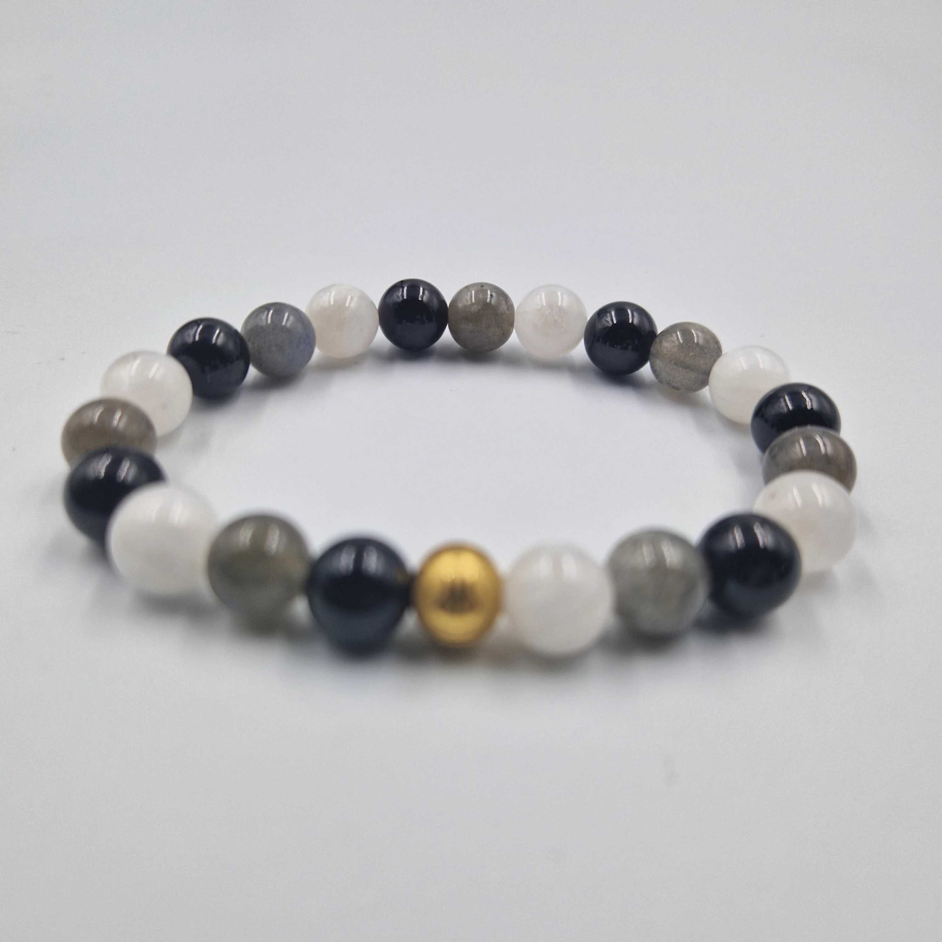 Bracelet KARMA en Pierre de lune, Labradorite et Tourmaline noire - Image 3