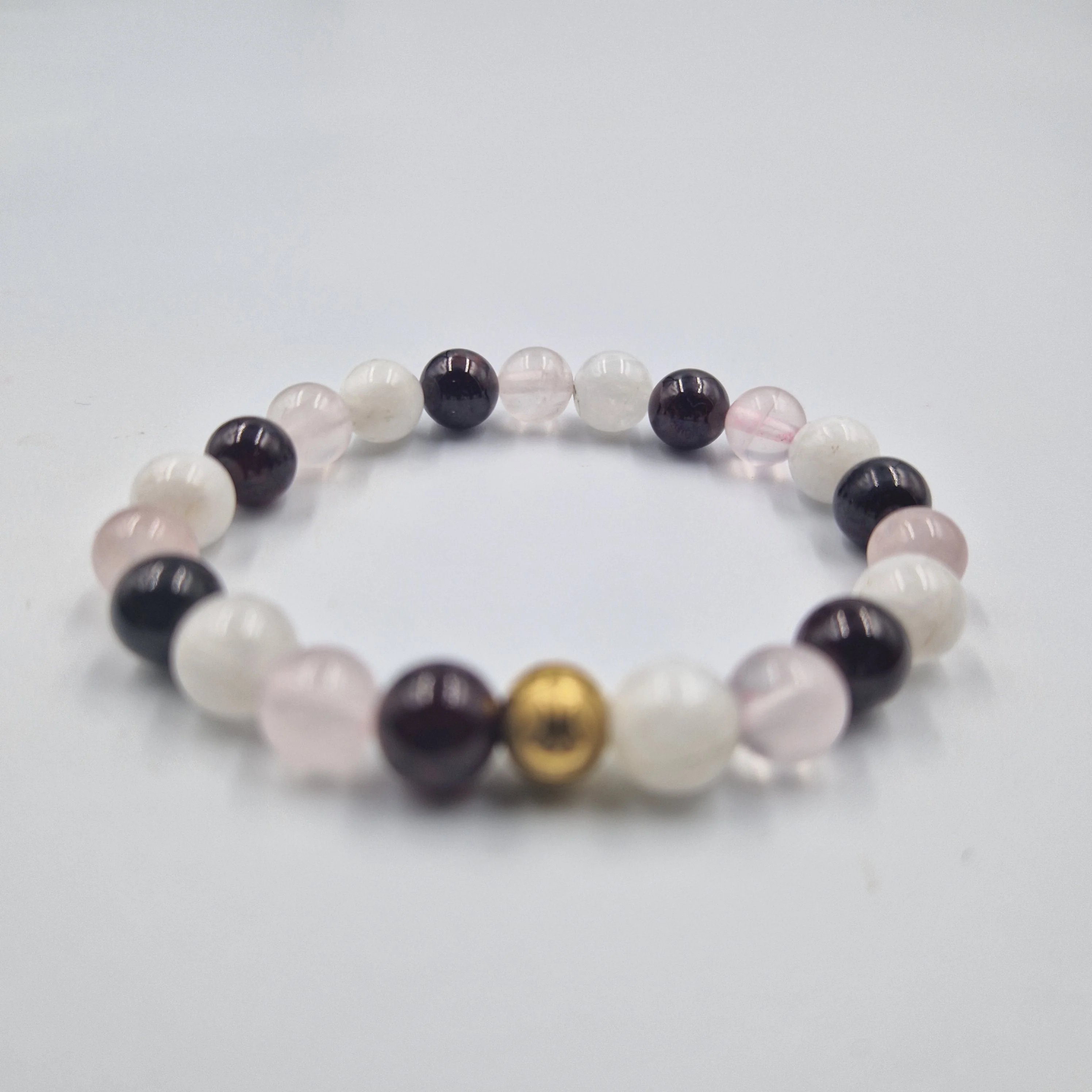 Bracelet LIBIDO en Quartz rose, Pierre de lune blanche et Grenat - Image 3