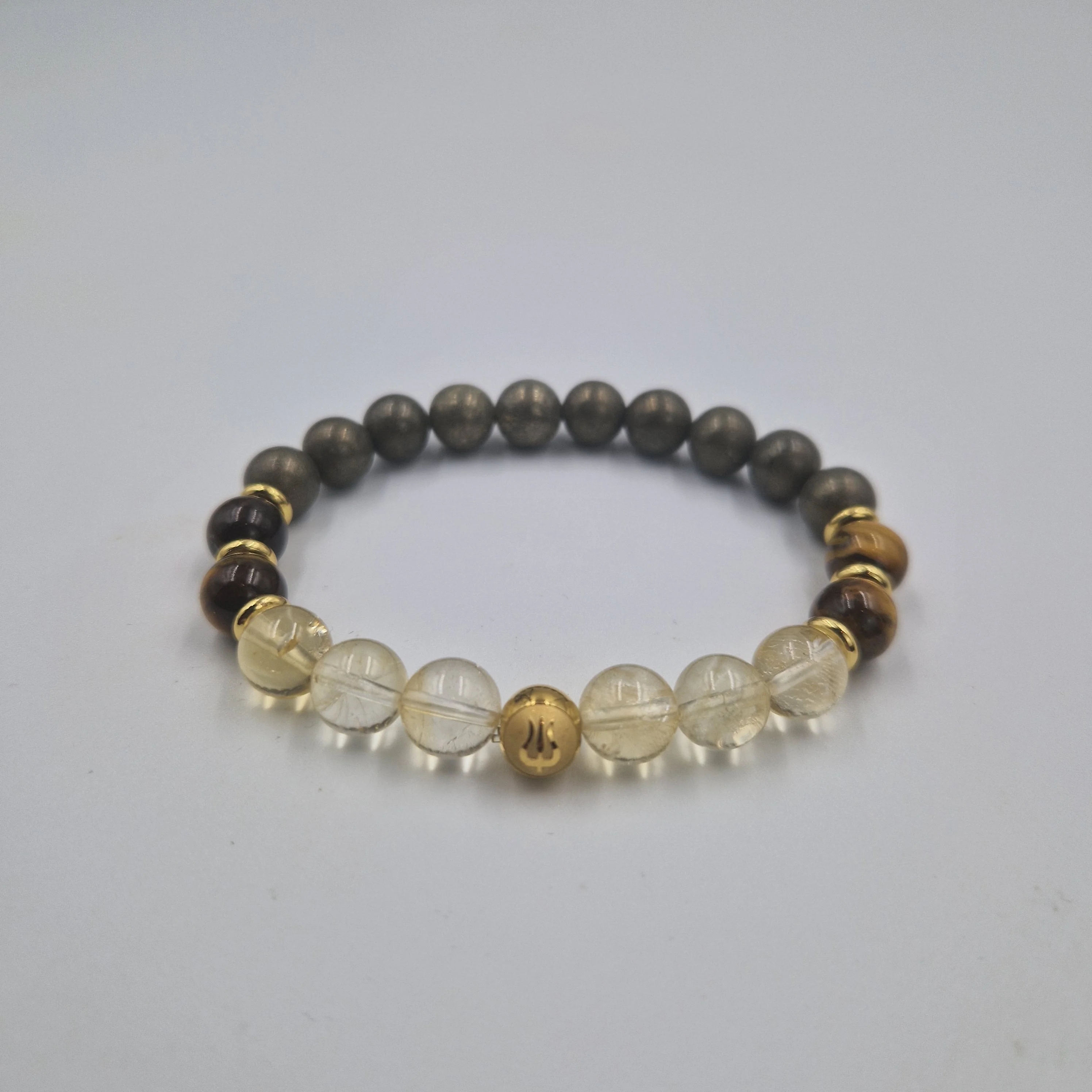 Bracelet Lion Année 2025 en Citrine, Oeil de tigre et Pyrite