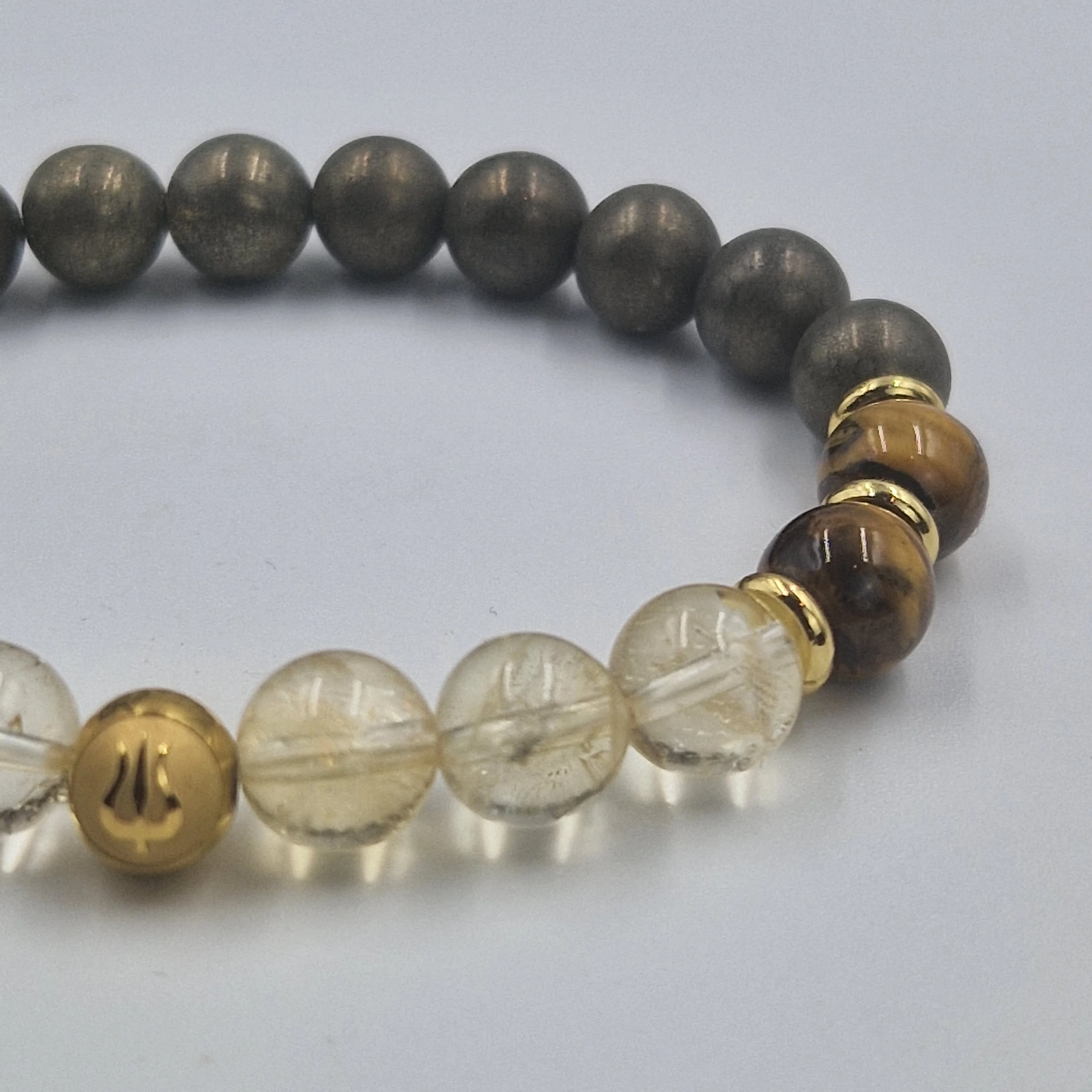 Bracelet Lion Année 2025 en Citrine, Oeil de tigre et Pyrite - Image 2