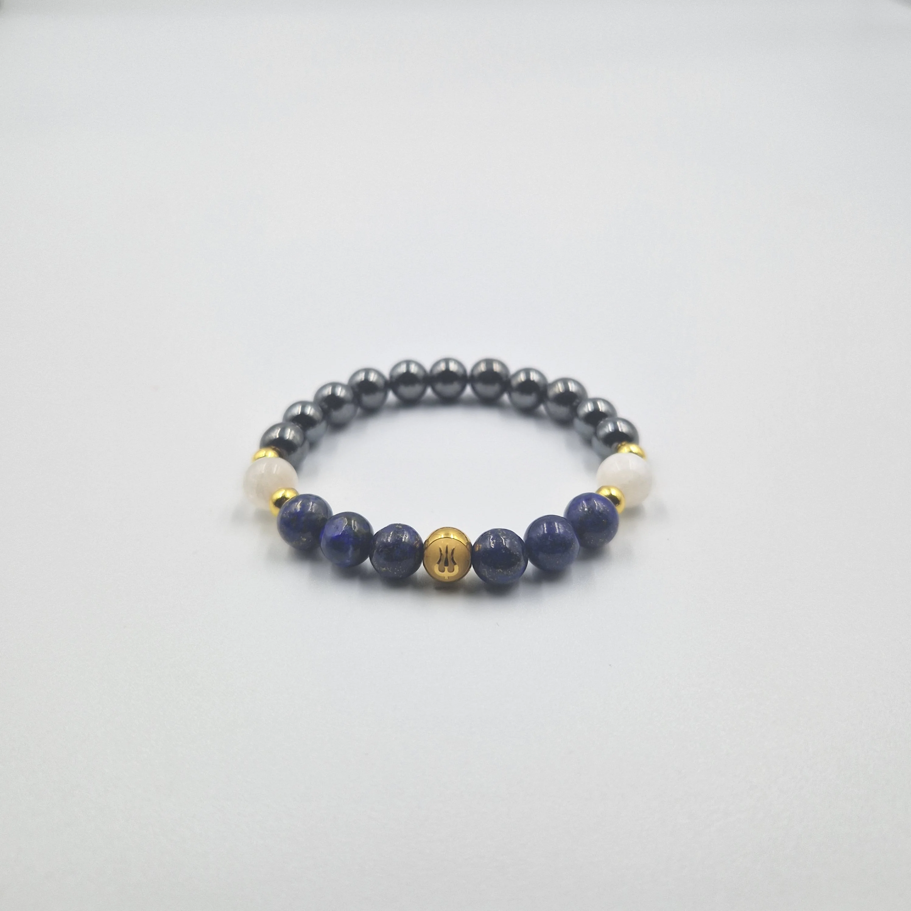 Bracelet Lion en Hématite, Lapis-lazuli et Pierre de lune blanche