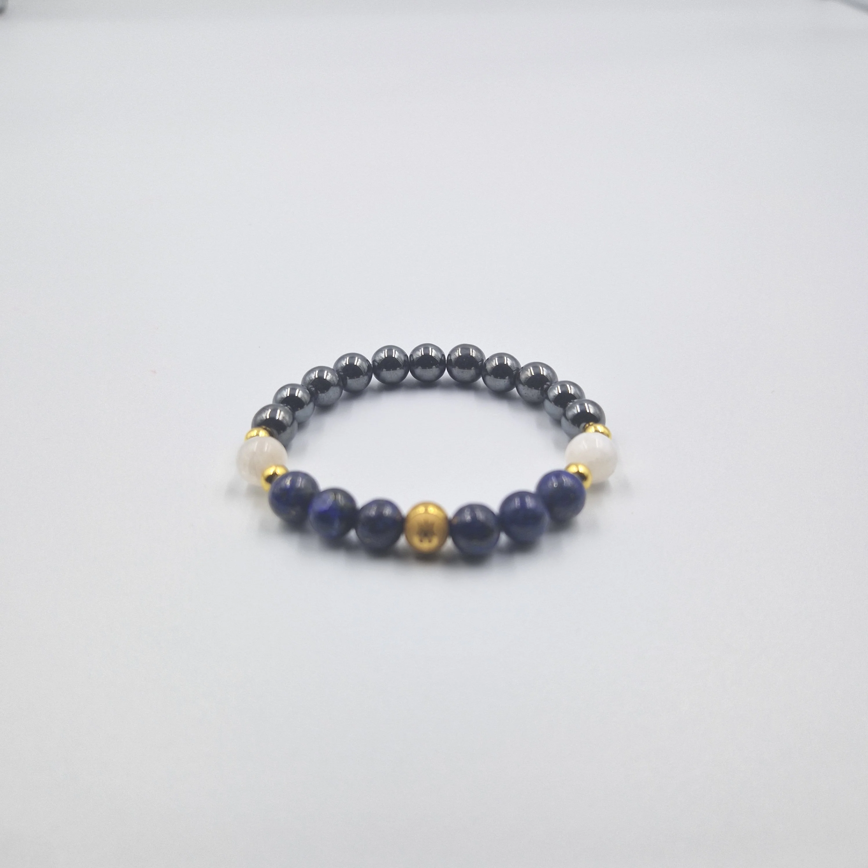 Bracelet Lion en Hématite, Lapis-lazuli et Pierre de lune blanche - Image 3