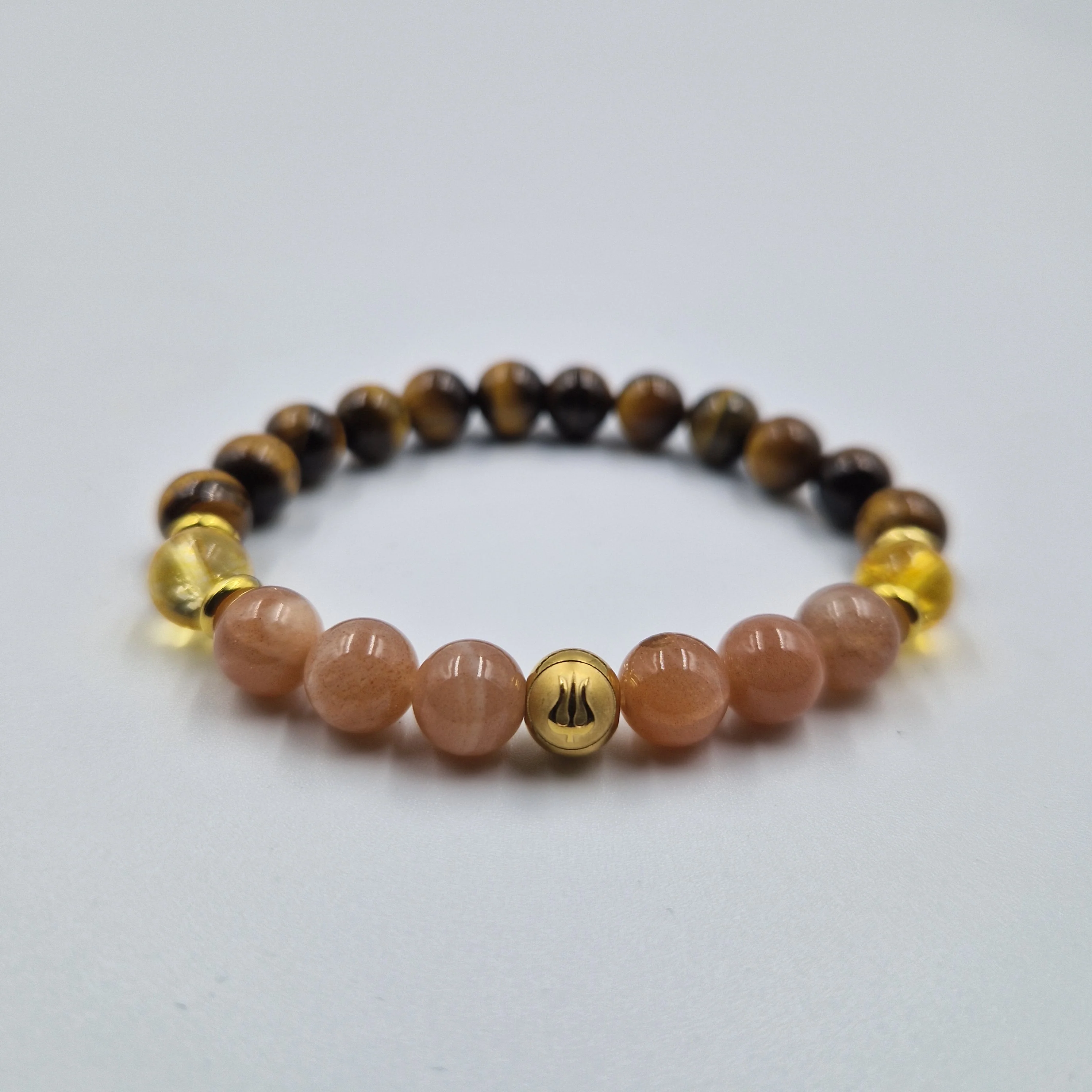Bracelet Lion Année 2024 en Œil de tigre, Citrine et Pierre de soleil