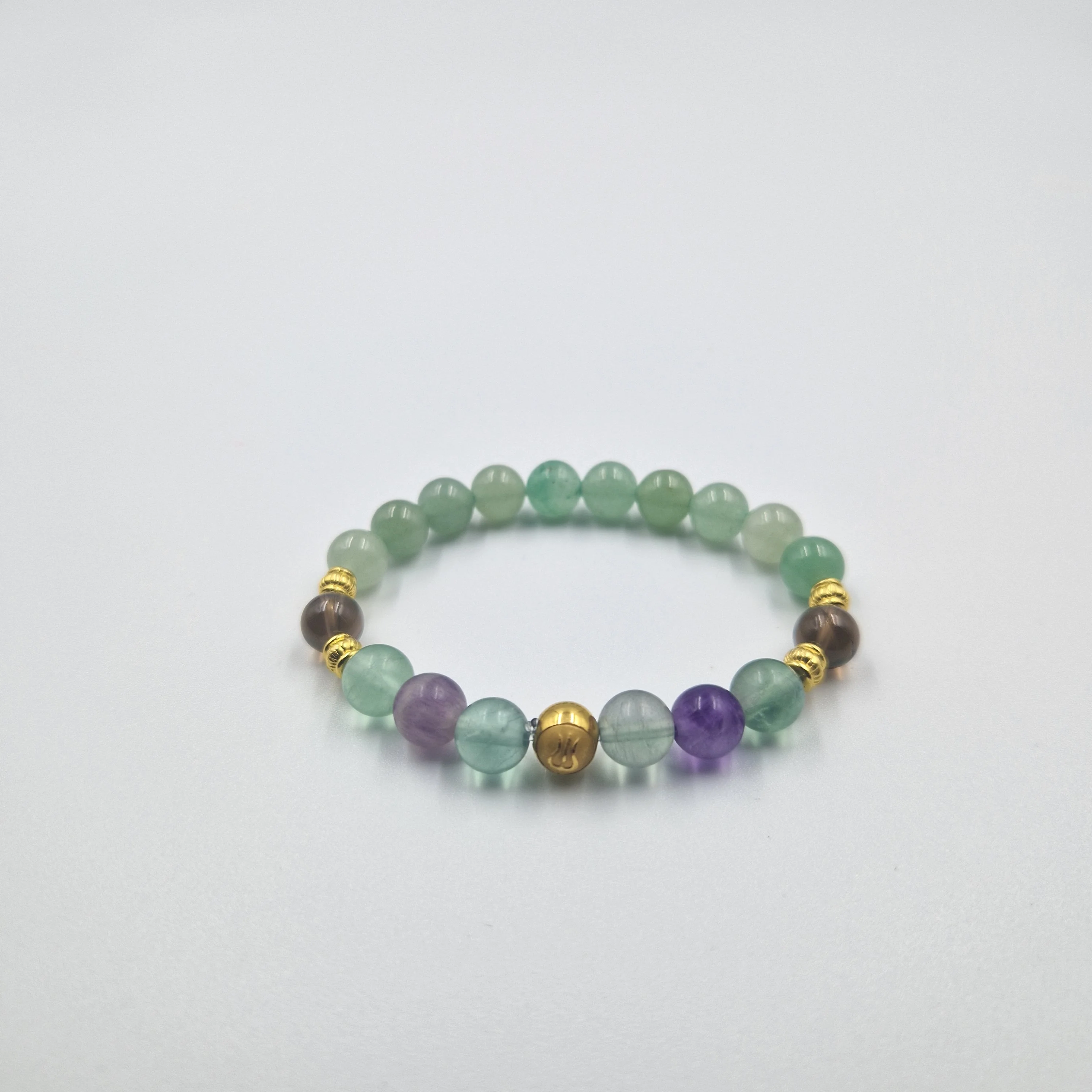 Bracelet Lion en Aventurine verte, Fluorite violette et Quartz fumé
