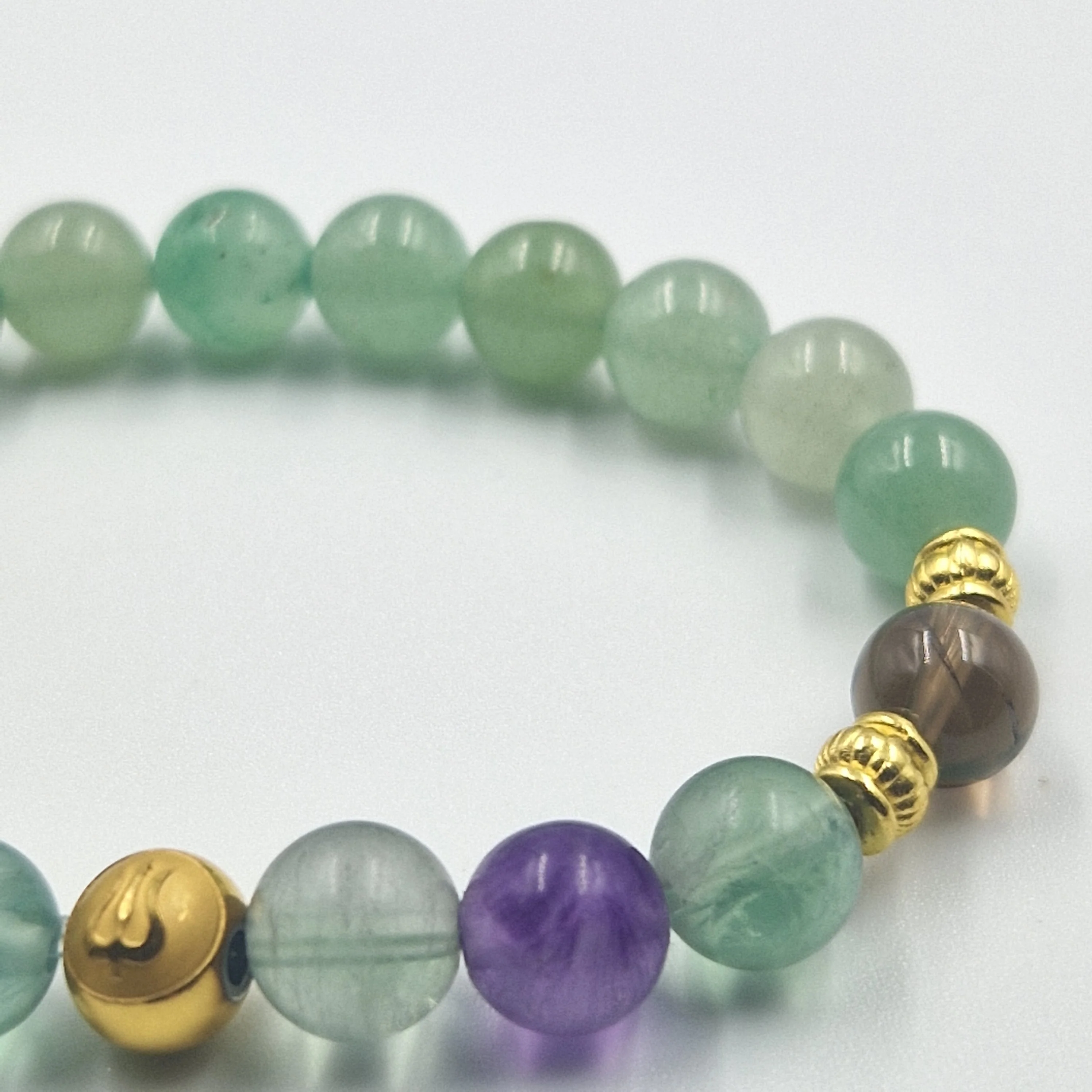 Bracelet Lion en Aventurine verte, Fluorite violette et Quartz fumé - Image 2