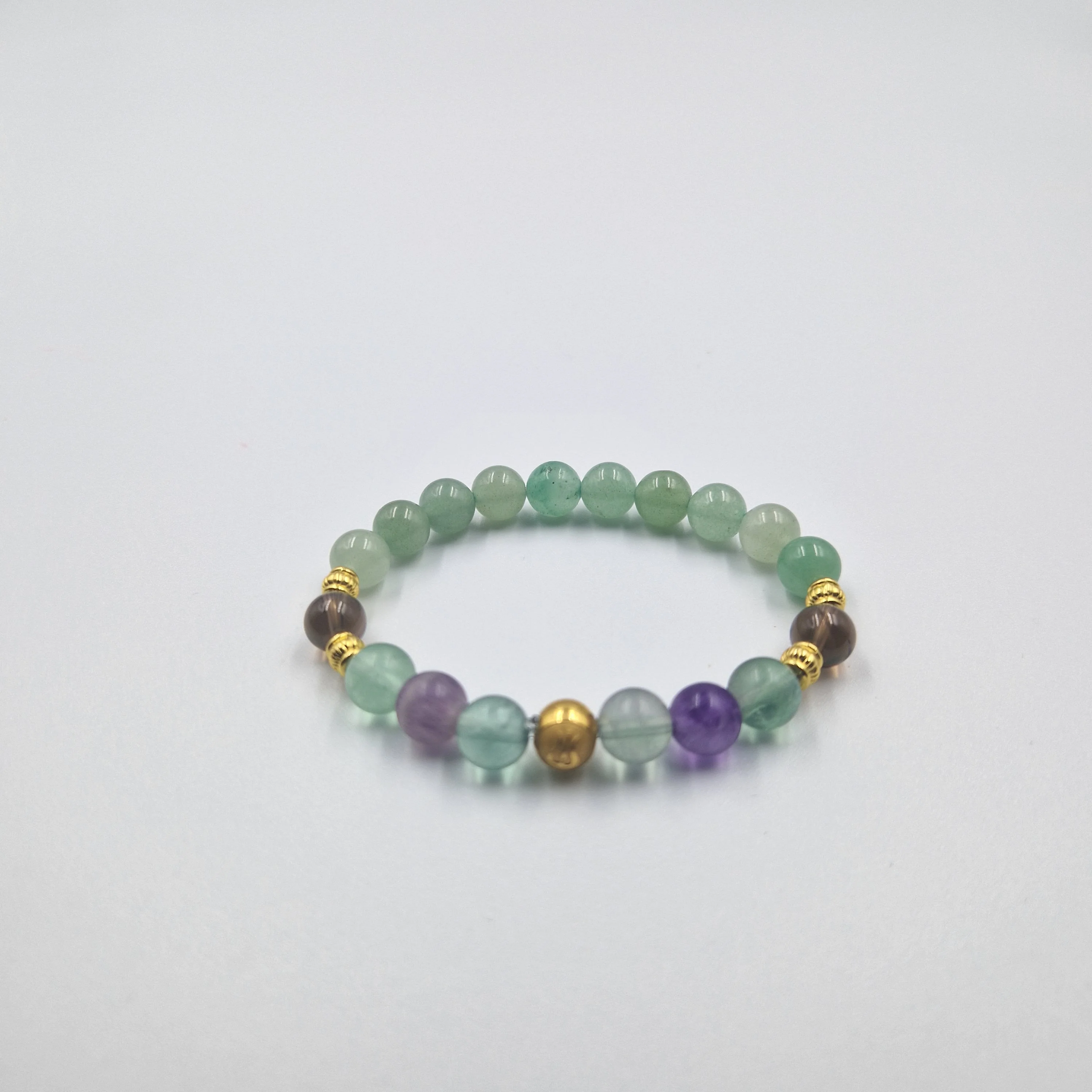 Bracelet Lion en Aventurine verte, Fluorite violette et Quartz fumé - Image 3
