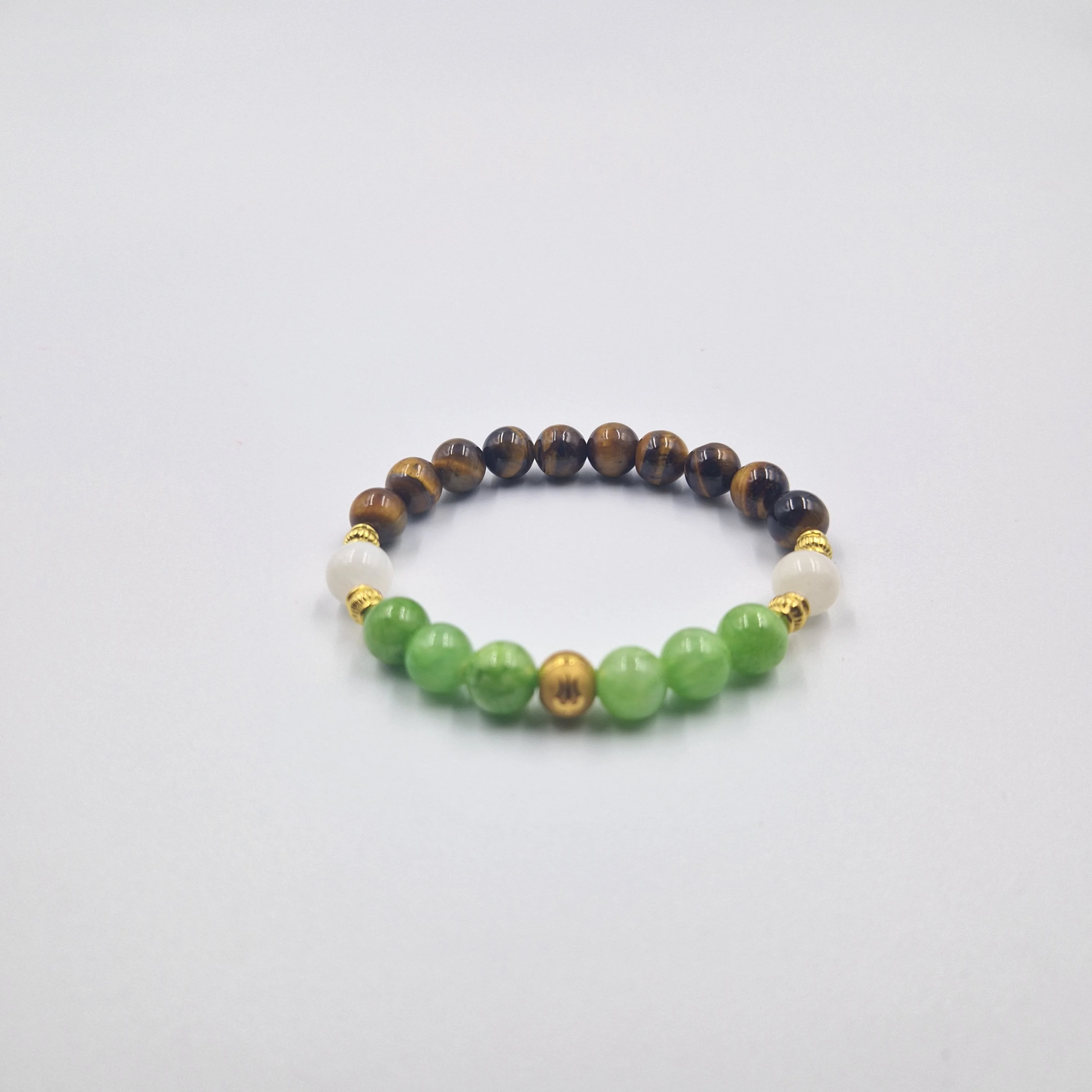 Bracelet Lion en Oeil de tigre, Jade vert et Pierre de lune blanche - Image 3