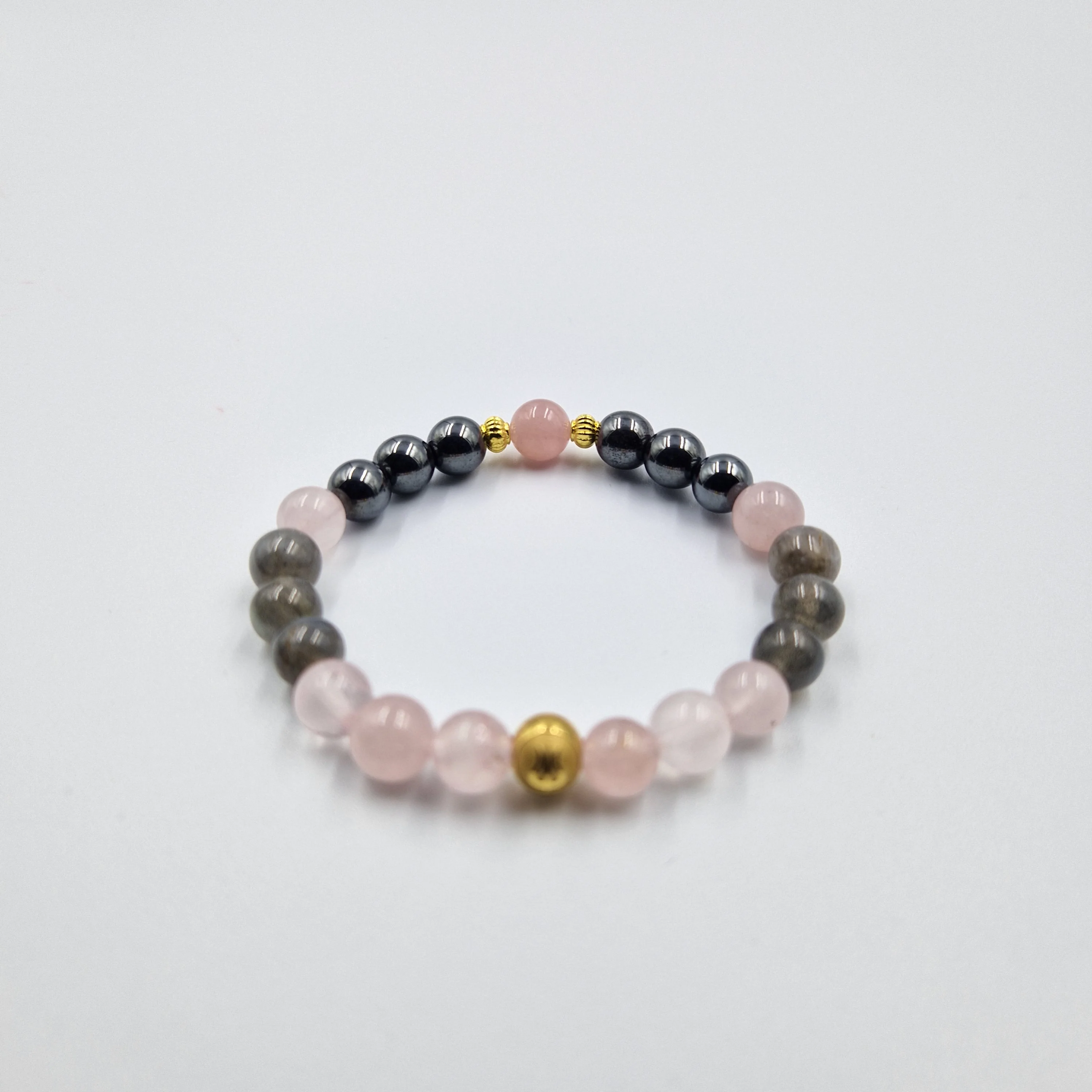 Bracelet Lion en Hématite, Labradorite et Quartz rose - Image 3