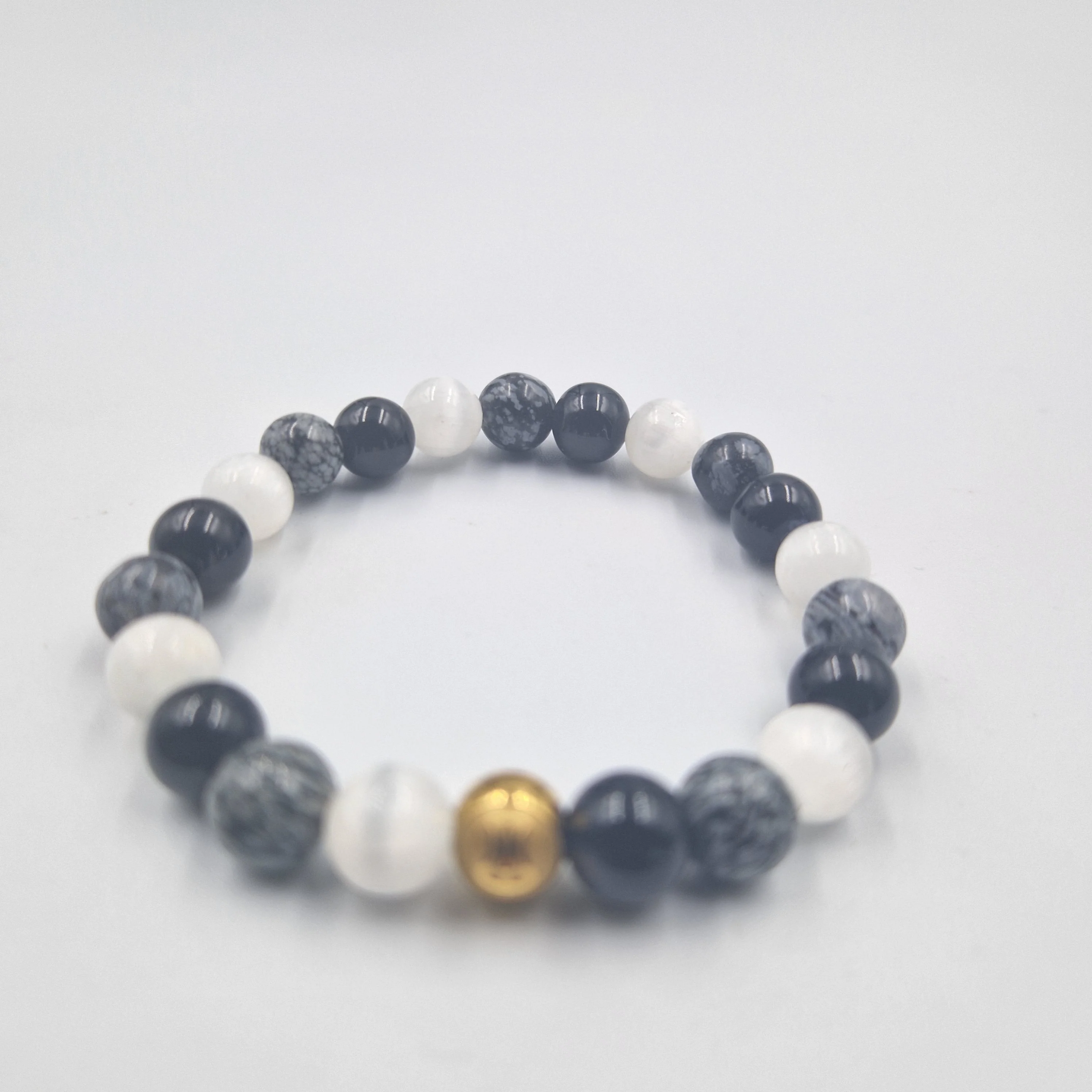 Bracelet MAGIE NOIRE en Obsidienne noire, Obsidienne flocon de neige et Sélénite - Image 3