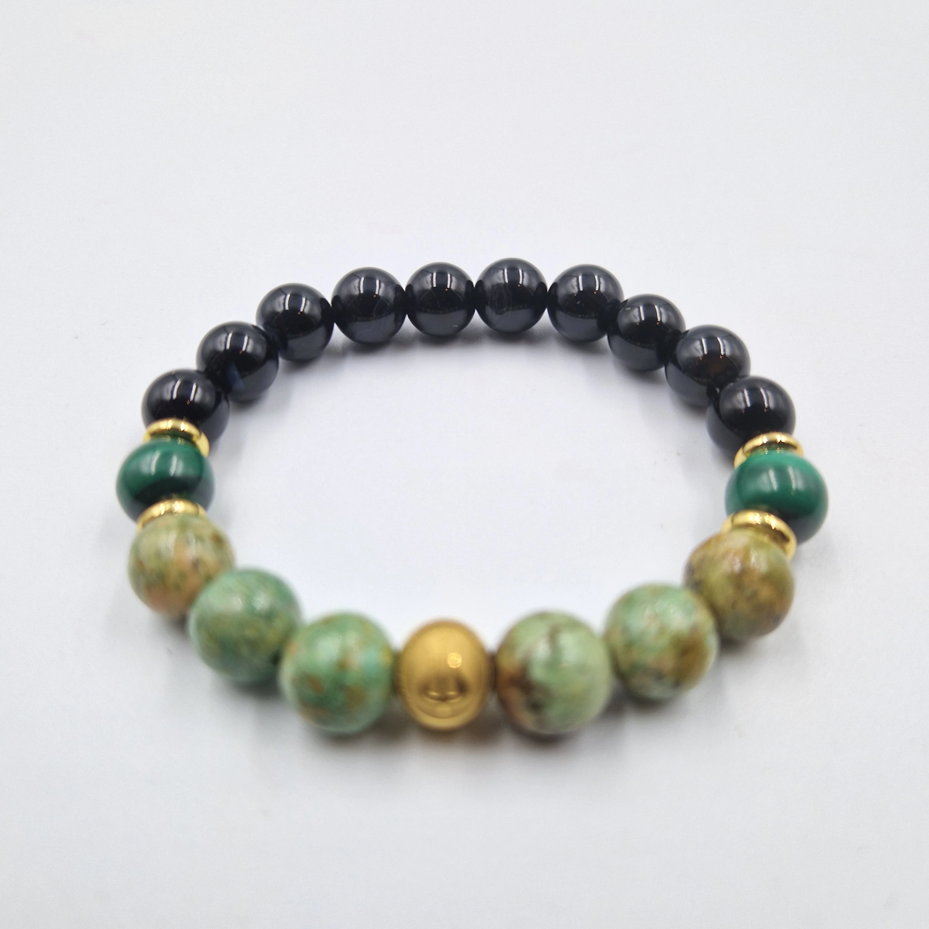 Bracelet MALADIE DE CROHN en Turquoise, Obsidienne noire, Malachite - Image 3