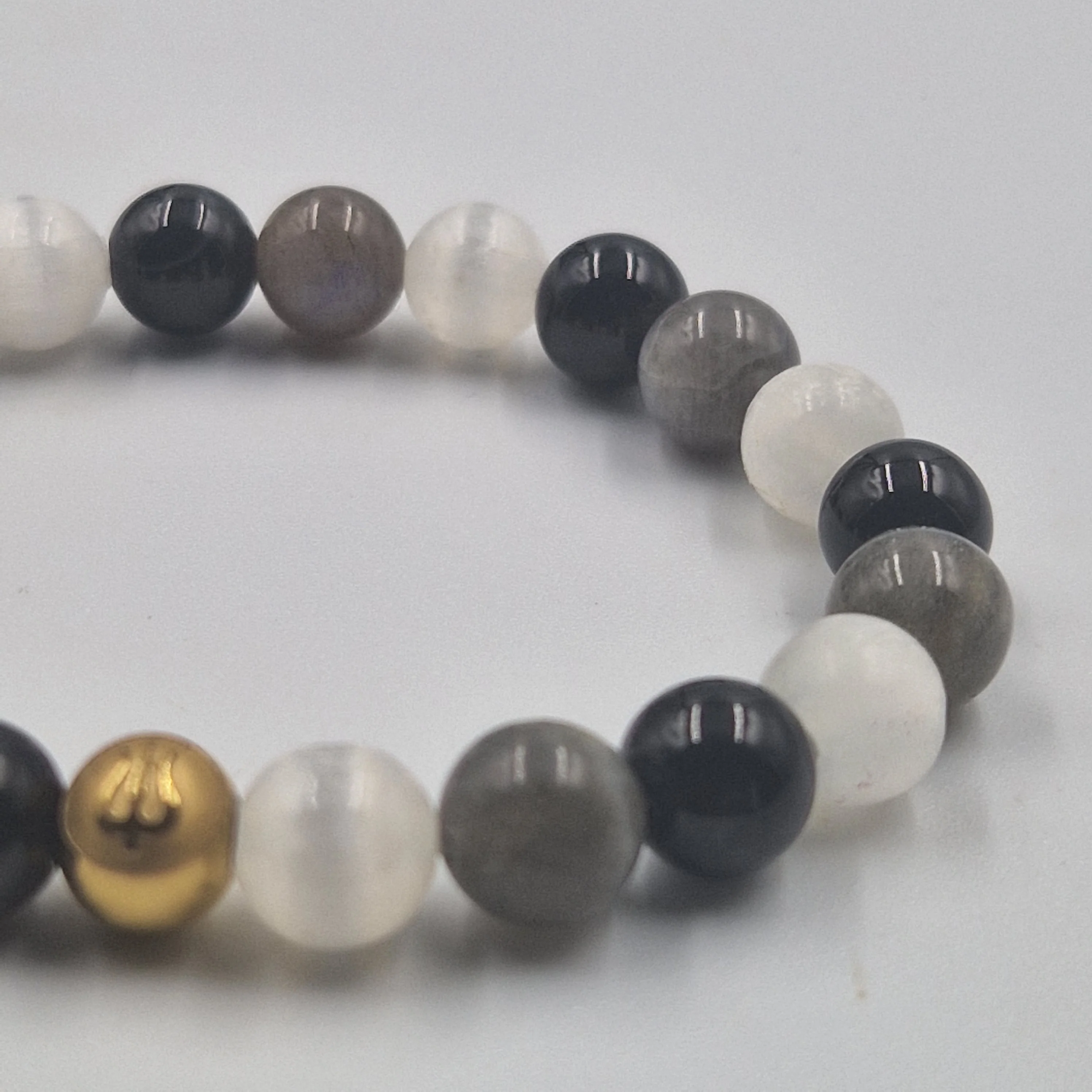 Bracelet MAUVAIS OEIL en Obsidienne noire, Labradorite et Sélénite - Image 2