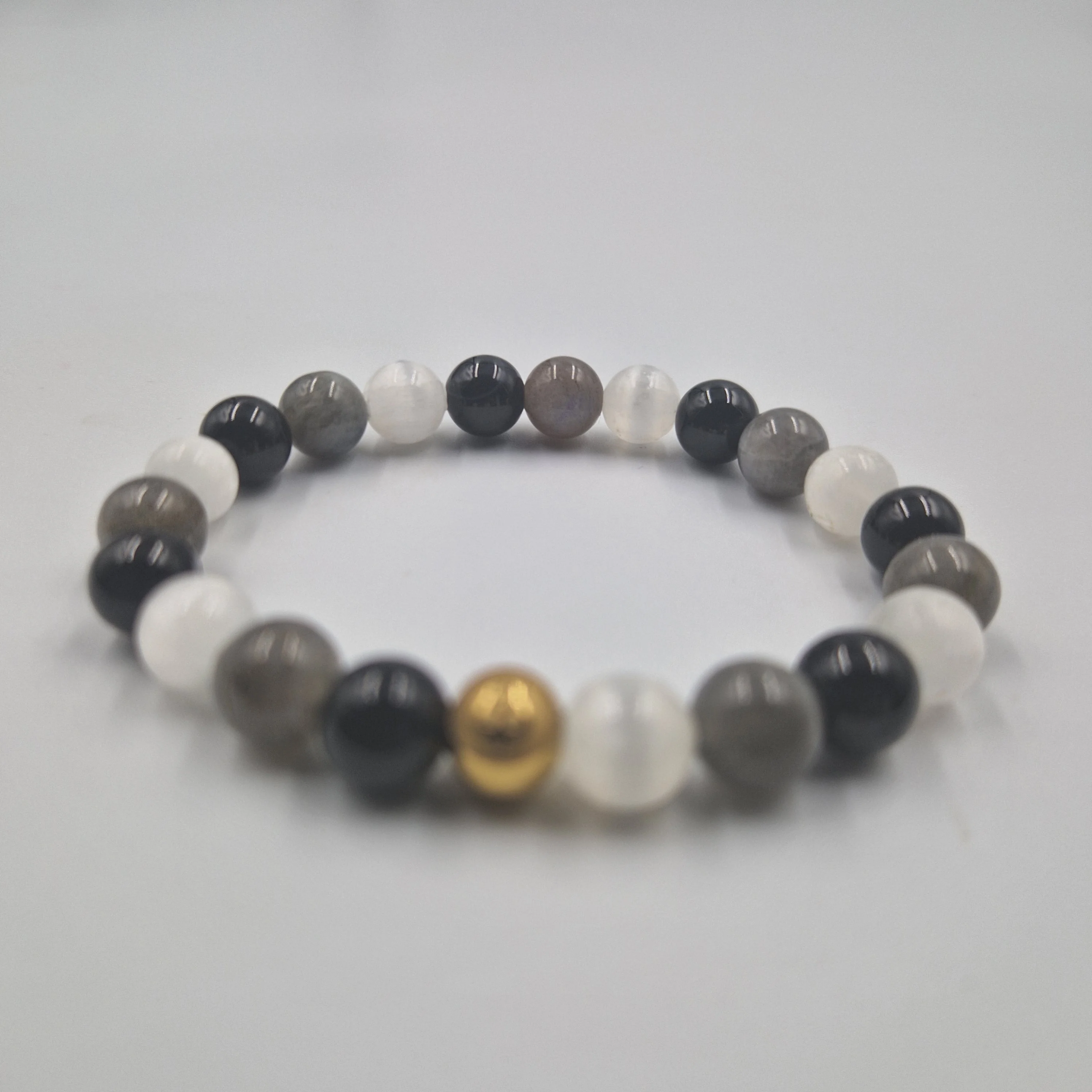 Bracelet MAUVAIS OEIL en Obsidienne noire, Labradorite et Sélénite - Image 3