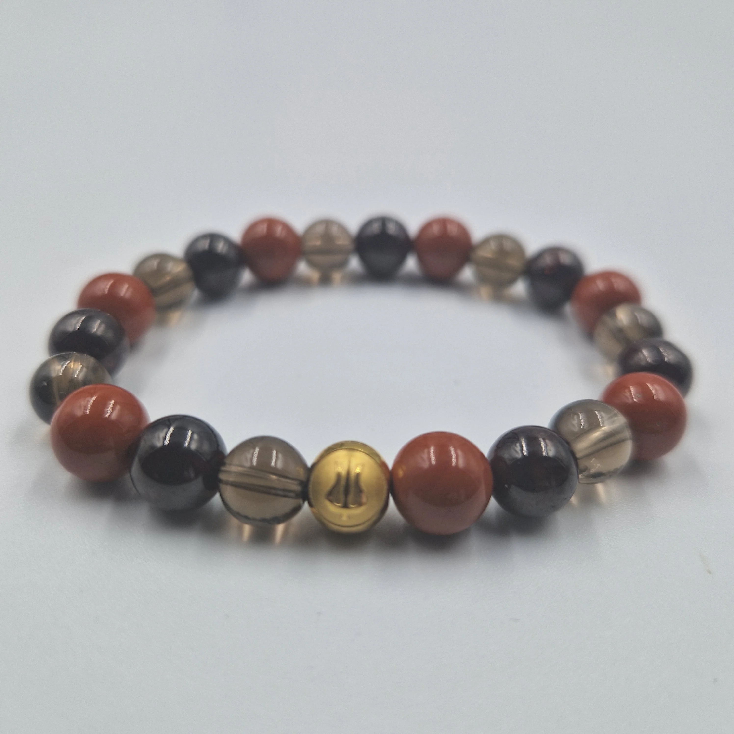 Bracelet MEDITATION en Jaspe rouge, Quartz fumé et Grenat