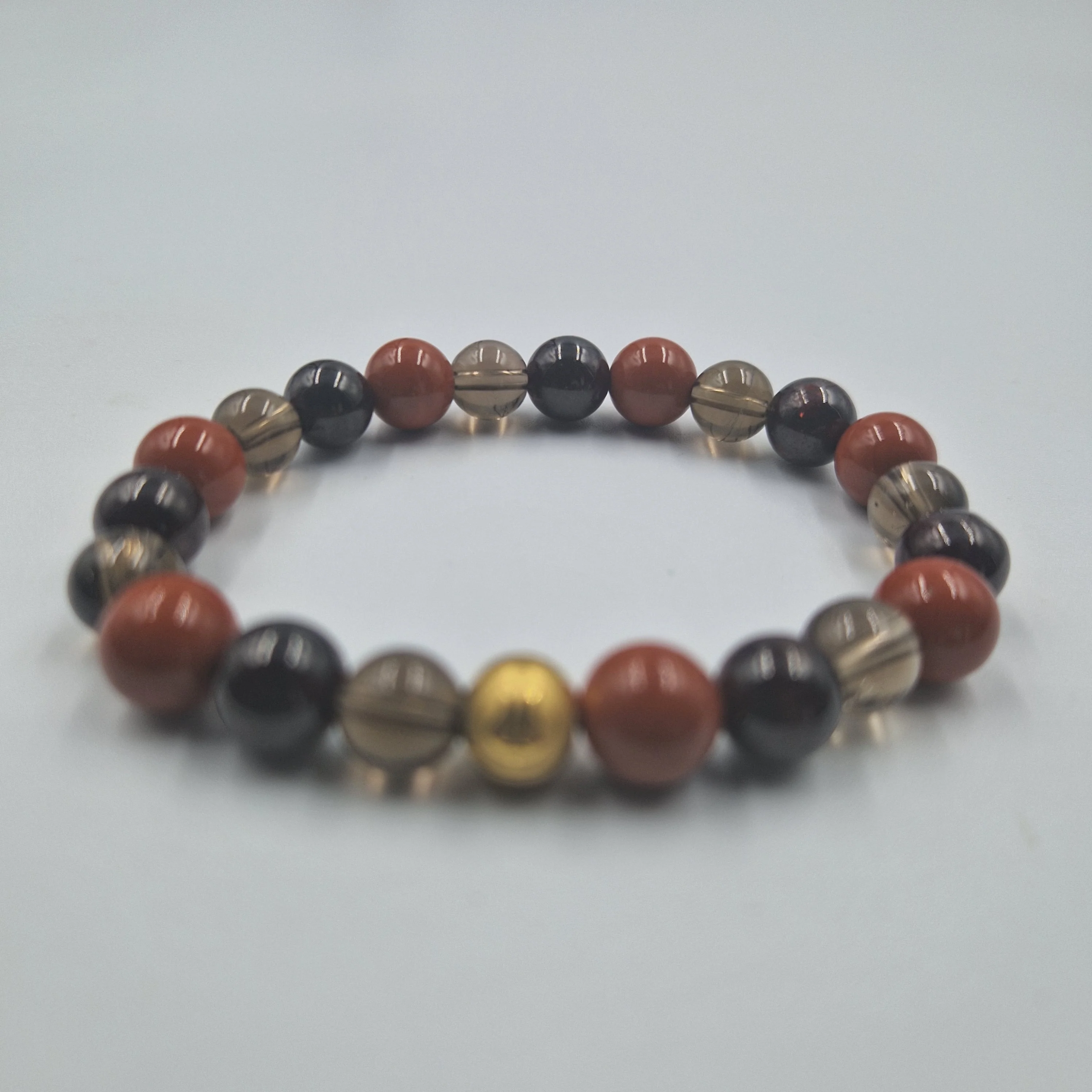 Bracelet MEDITATION en Jaspe rouge, Quartz fumé et Grenat - Image 3