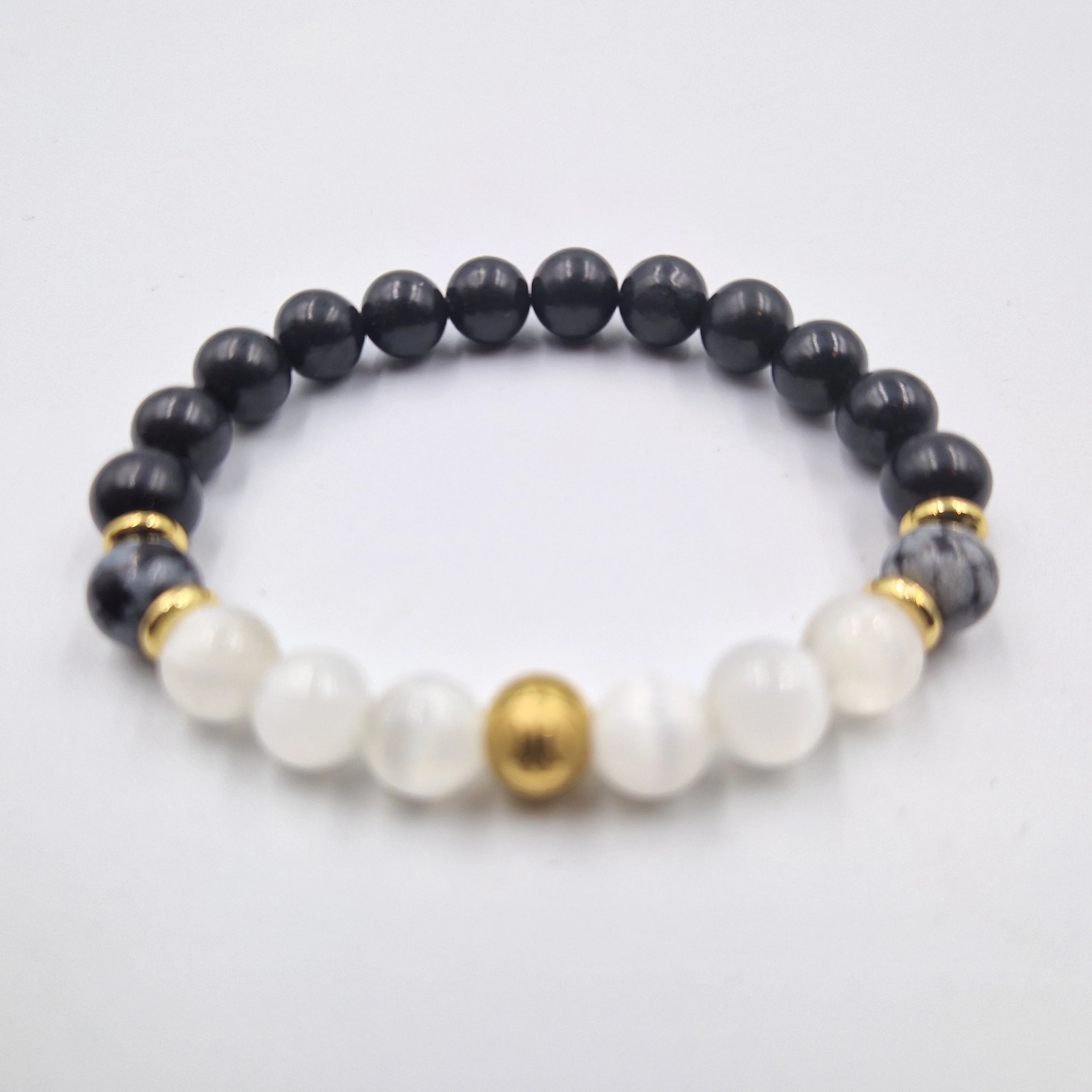 Bracelet MYCOSES en Sélénite, Obsidienne Flocon de Neige, Shungite - Image 3