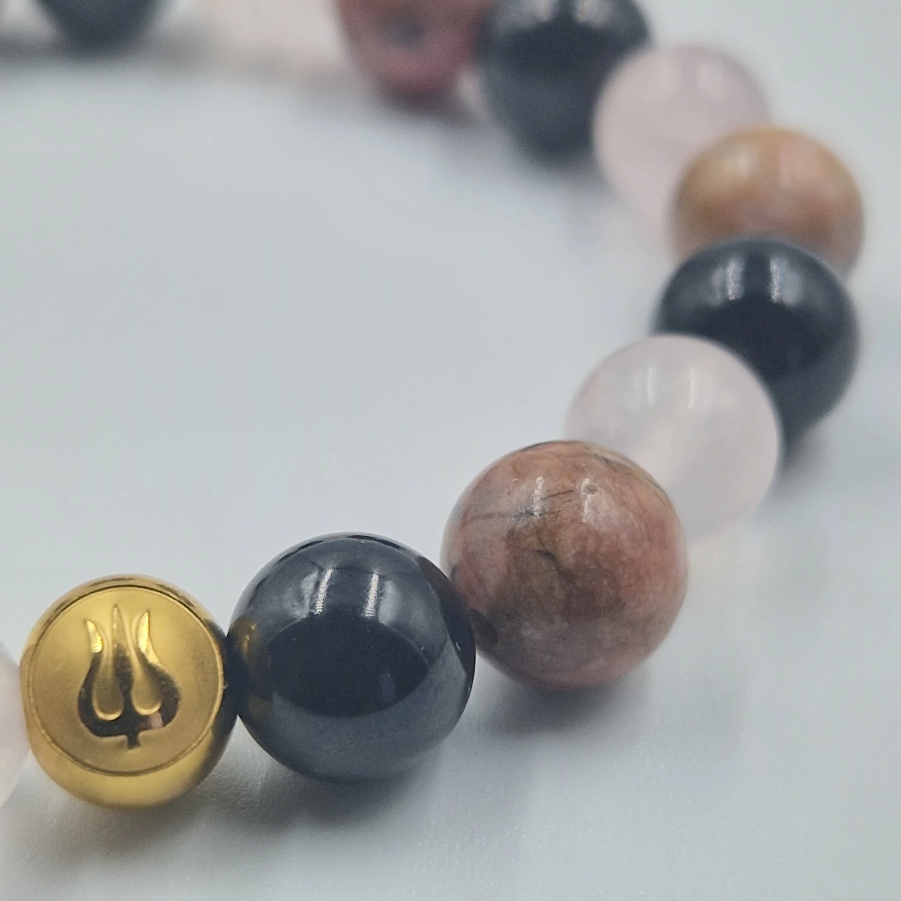 Bracelet PEINES DE COEUR en Quartz rose, Rhodonite et Tourmaline noire - Image 2