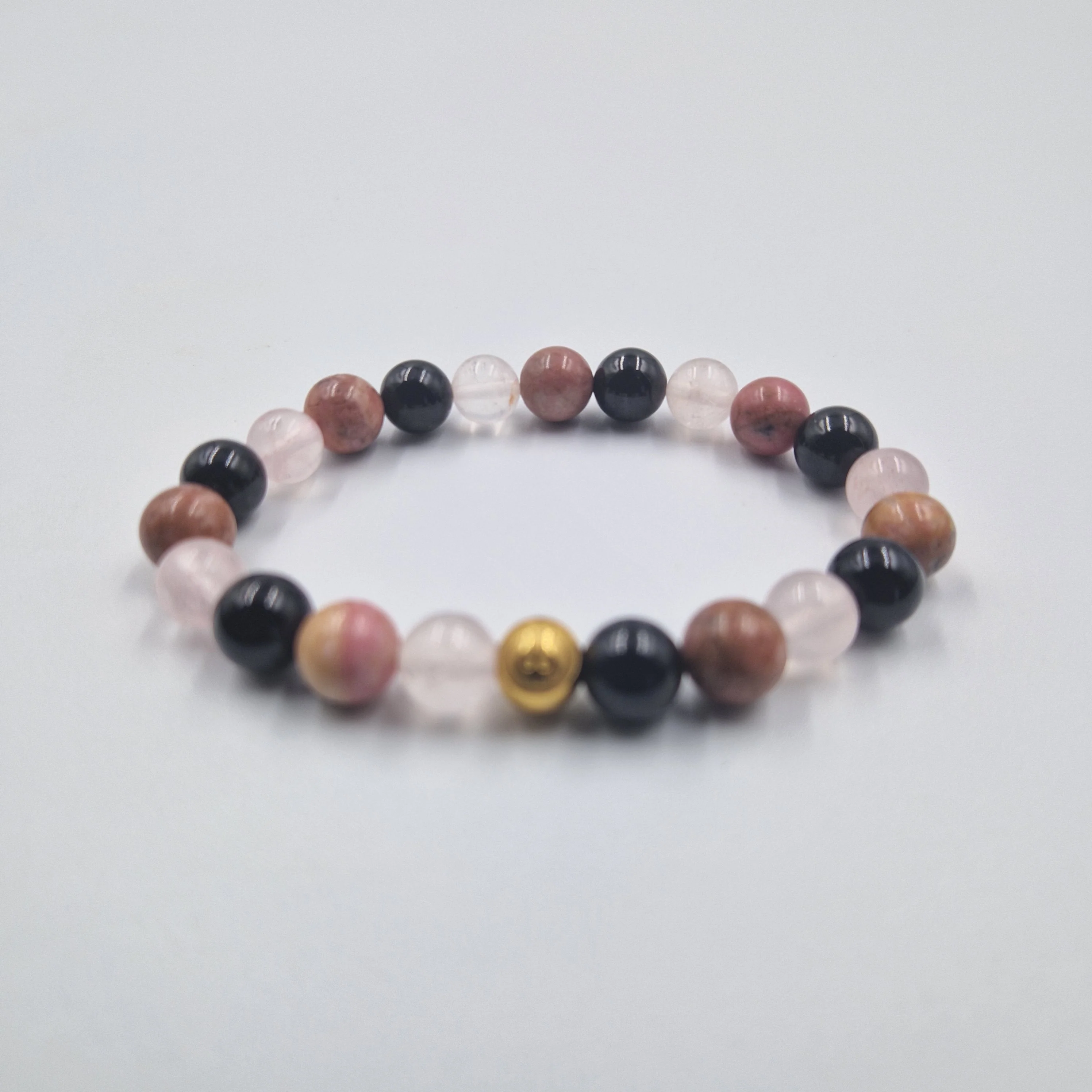 Bracelet PEINES DE COEUR en Quartz rose, Rhodonite et Tourmaline noire - Image 3