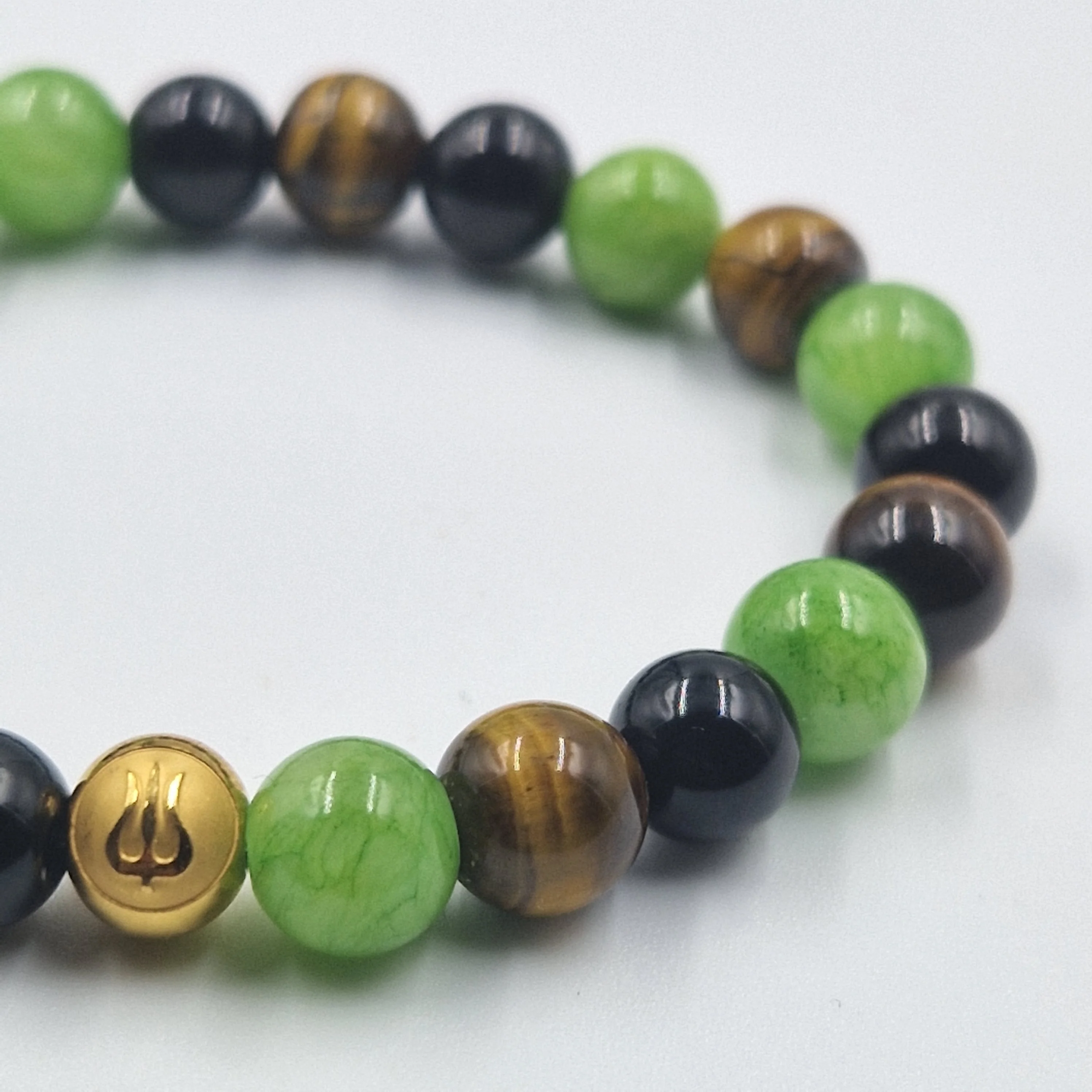 Bracelet PEUR en Oeil de tigre, Jade vert et Onyx noir - Image 2