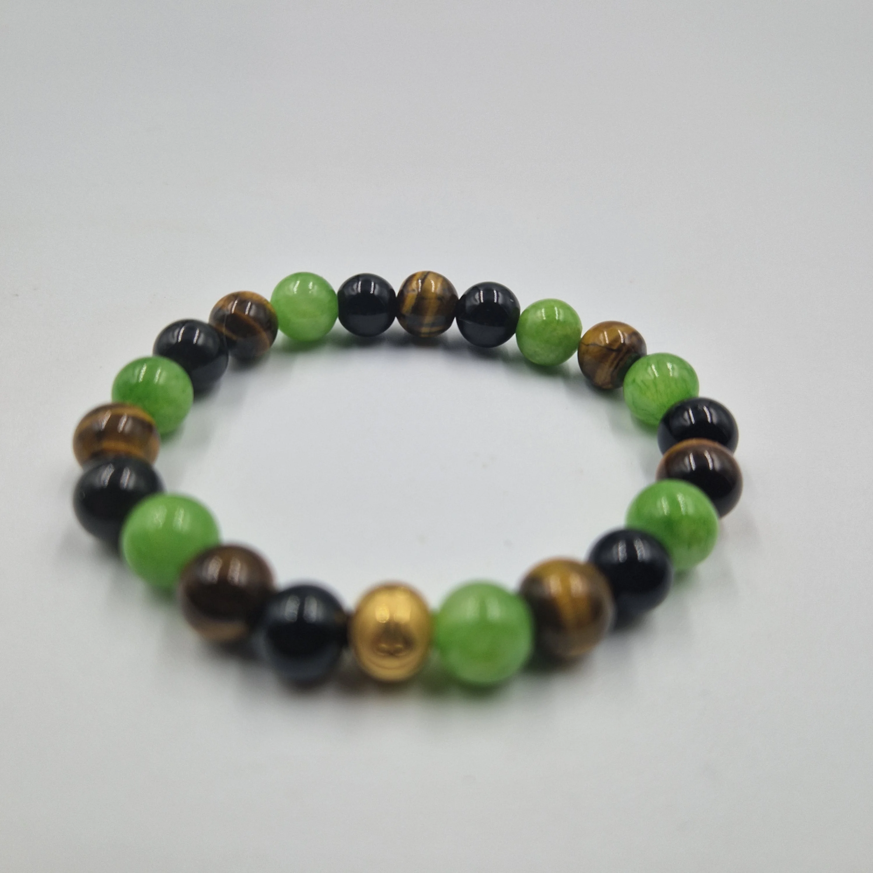 Bracelet PEUR en Oeil de tigre, Jade vert et Onyx noir - Image 3
