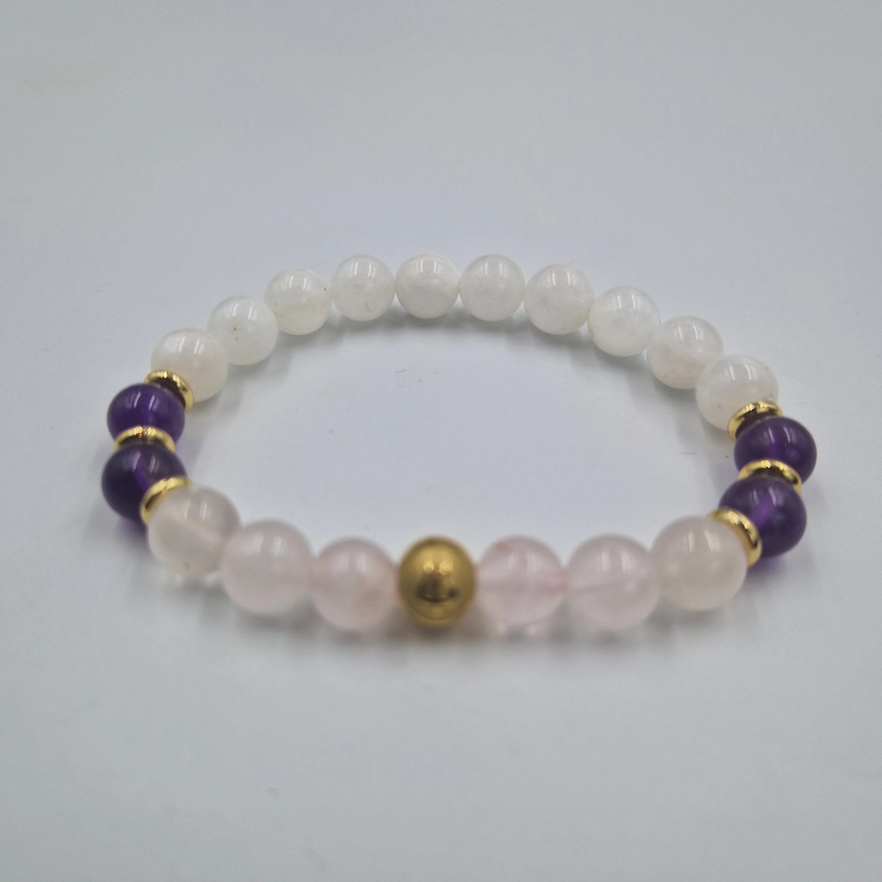 Bracelet Poissons Année 2025 en Quartz rose, Améthyste et Pierre de lune blanche - Image 3