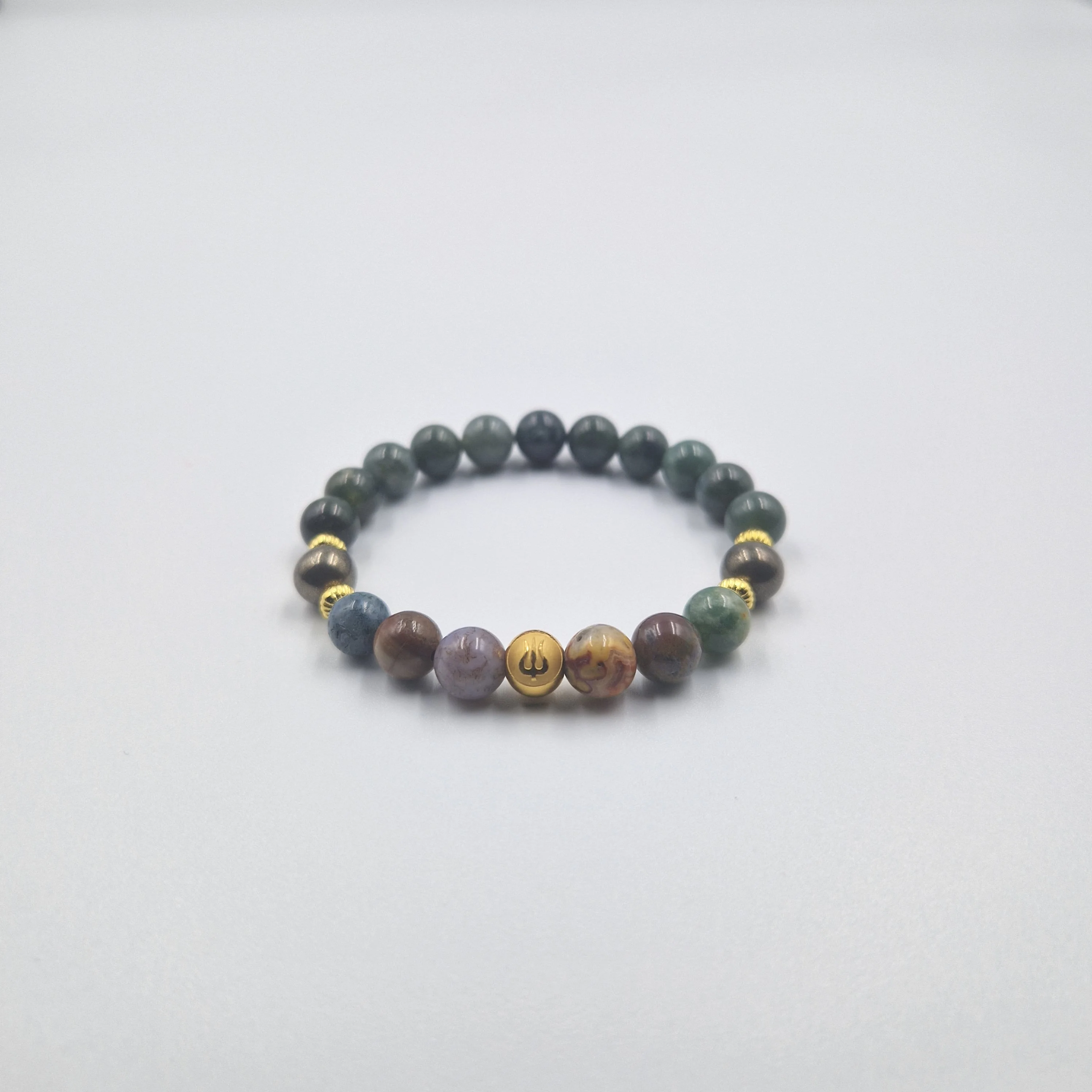 Bracelet Poissons en Agate mousse, Jaspe océan et Pyrite