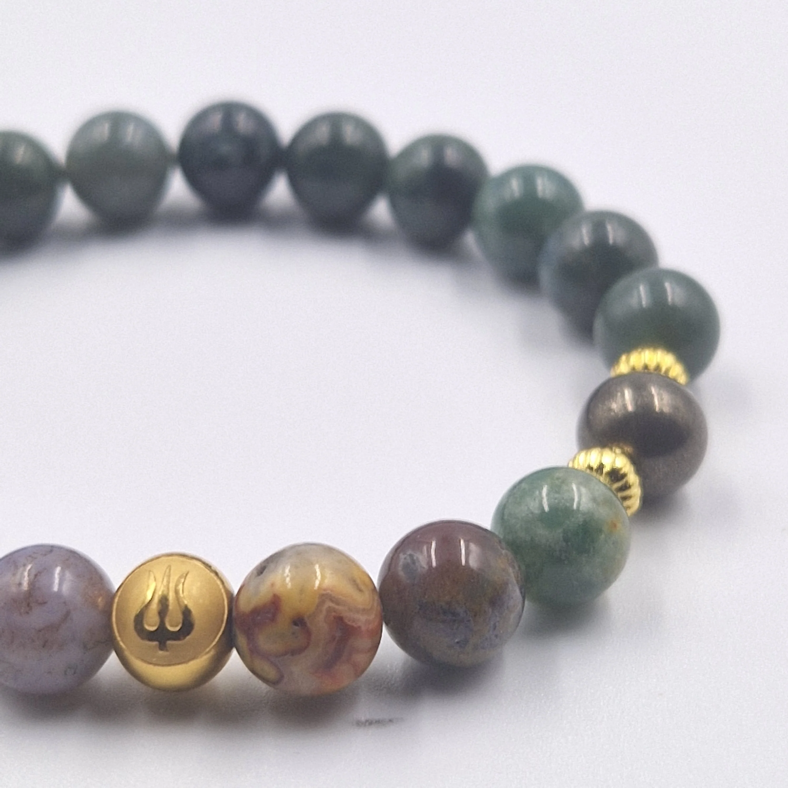 Bracelet Poissons en Agate mousse, Jaspe océan et Pyrite - Image 2