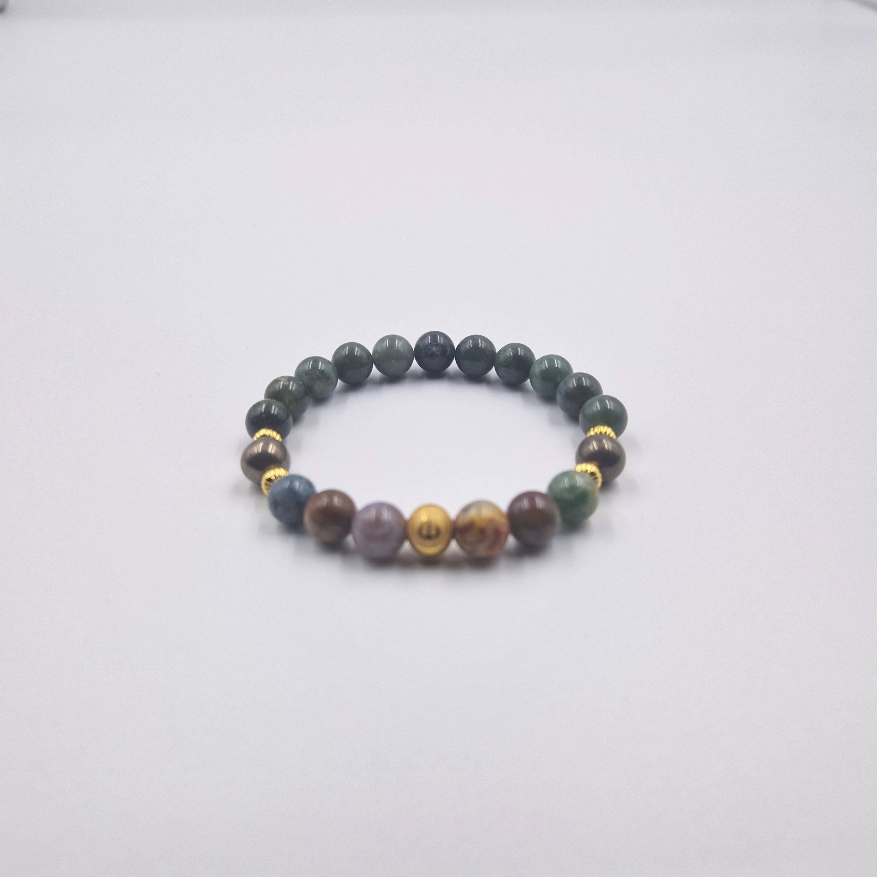 Bracelet Poissons en Agate mousse, Jaspe océan et Pyrite - Image 3
