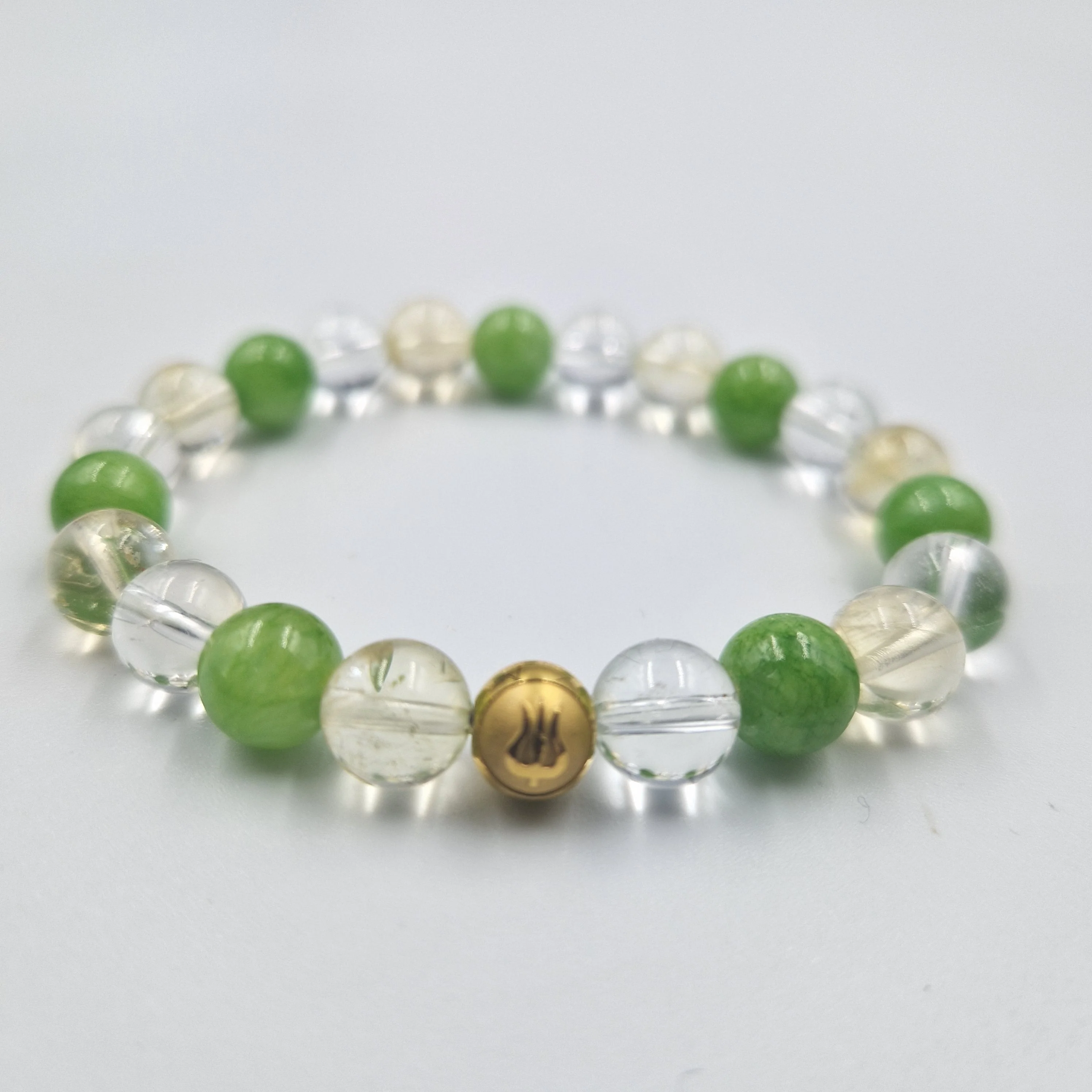 Bracelet PROSPERITE en Citrine, Jade vert et Quartz clair