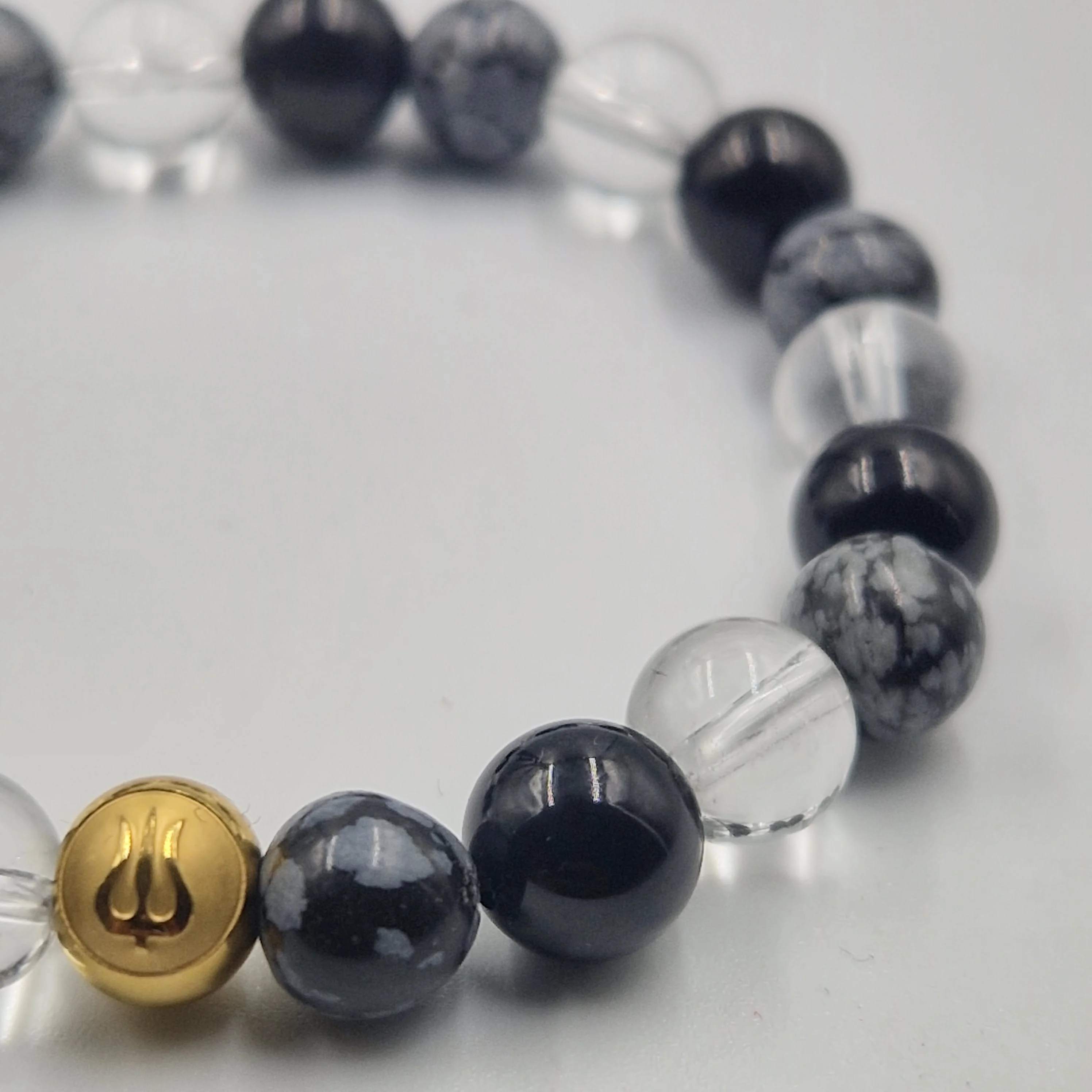 Bracelet PURETE en Quartz clair, Tourmaline noire et Obsidienne flocon de neige - Image 2