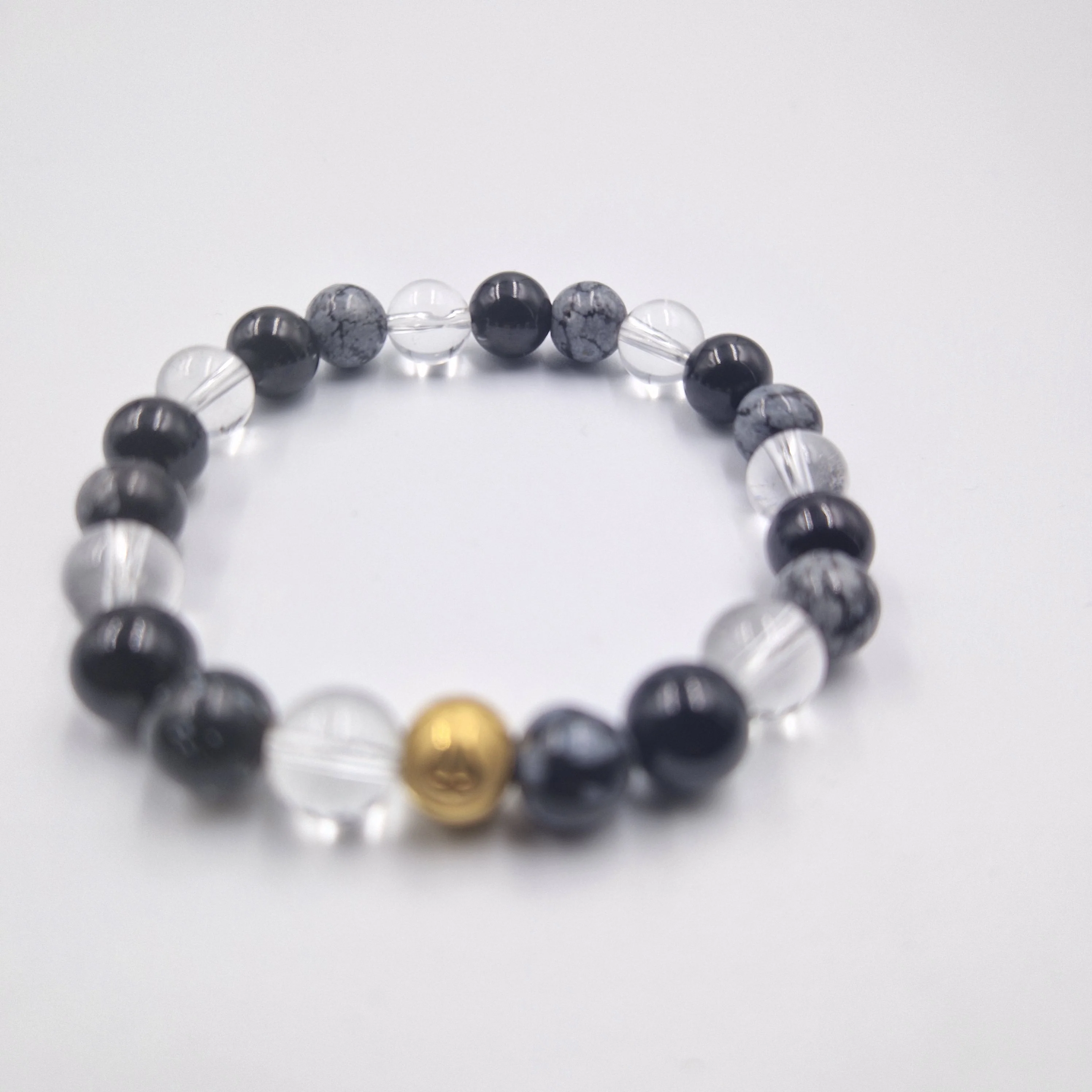 Bracelet PURETE en Quartz clair, Tourmaline noire et Obsidienne flocon de neige - Image 3