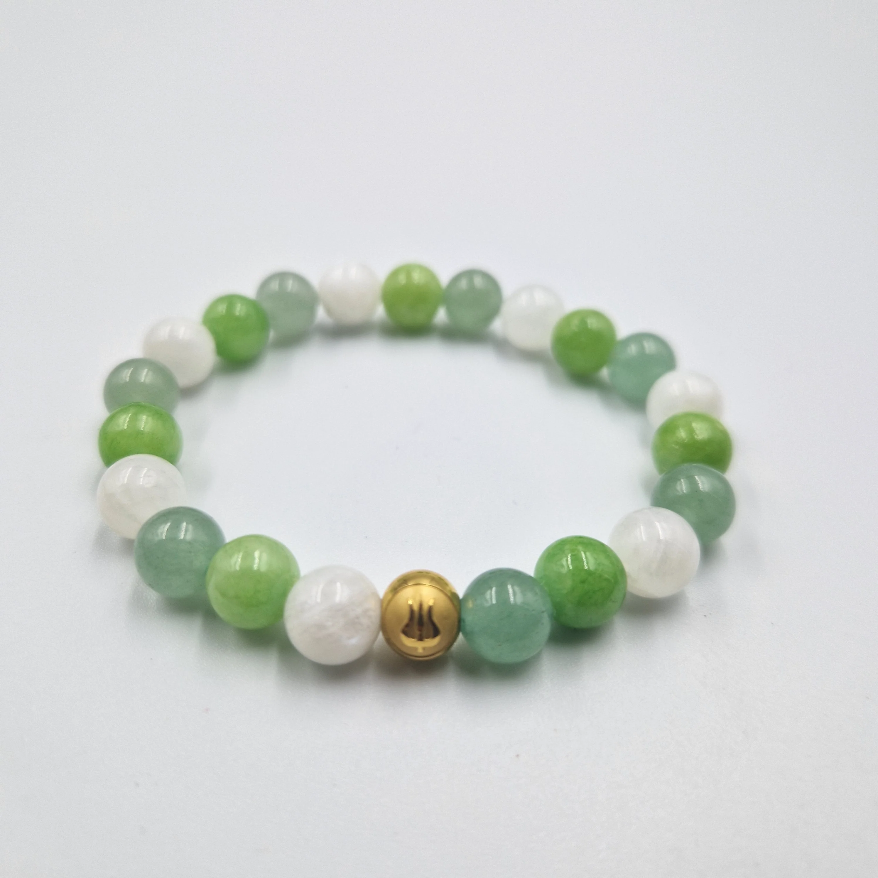 Bracelet RECONFORT en Pierre de lune blanche, Jade vert et Aventurine verte