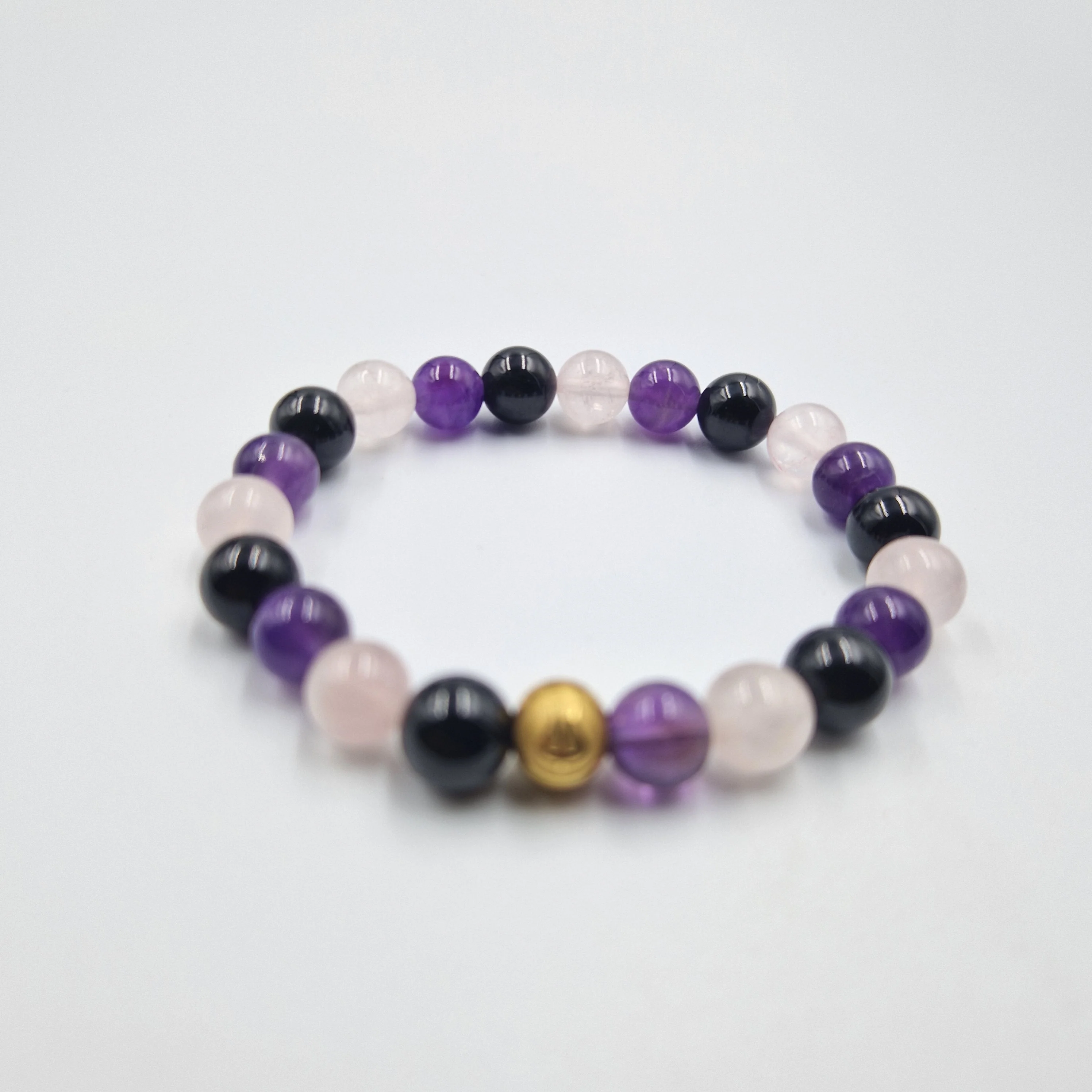 Bracelet SAGESSE en Améthyste, Quartz rose et Tourmaline noire - Image 3