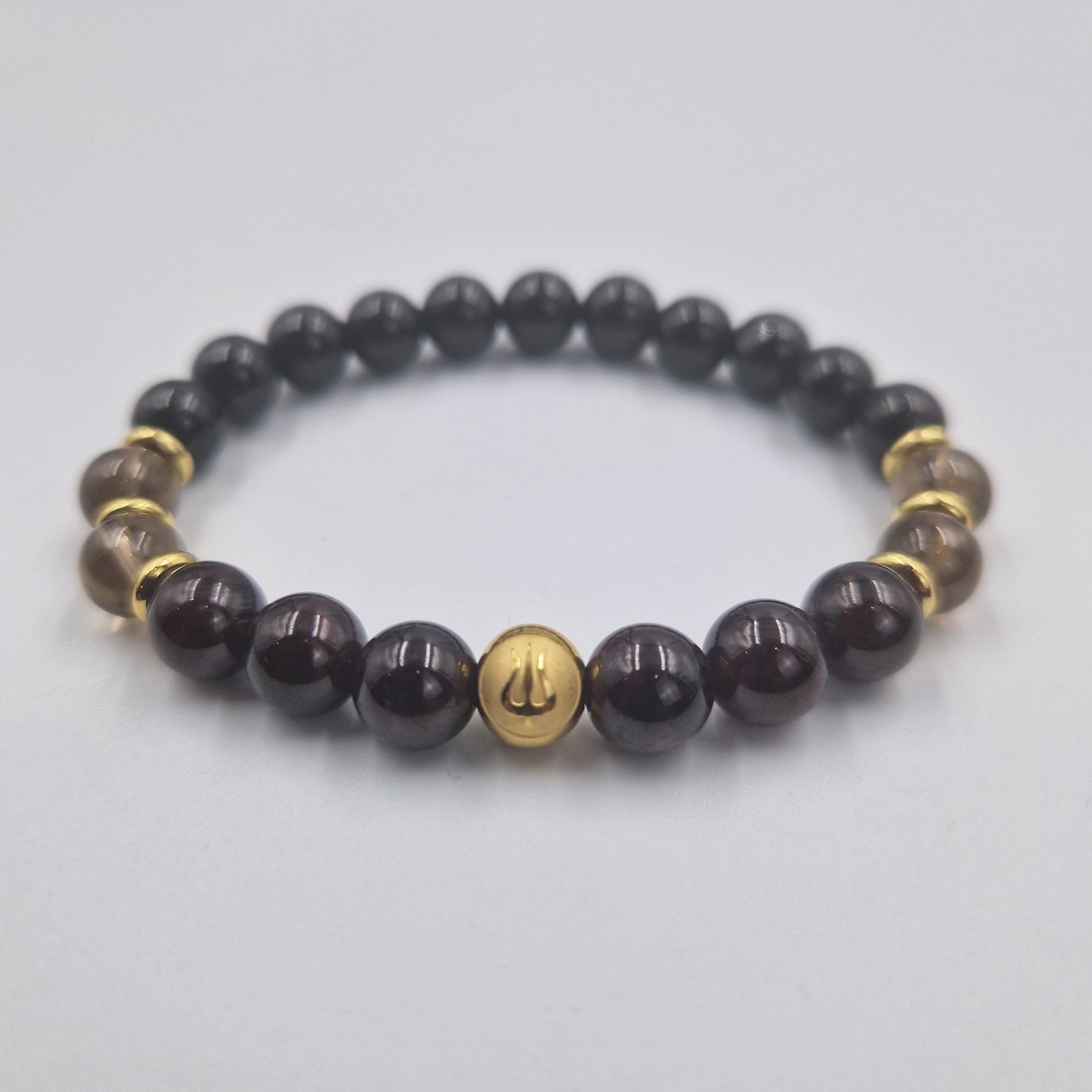 Bracelet Scorpion Année 2025 en Grenat, Quartz fumé et Obsidienne noire