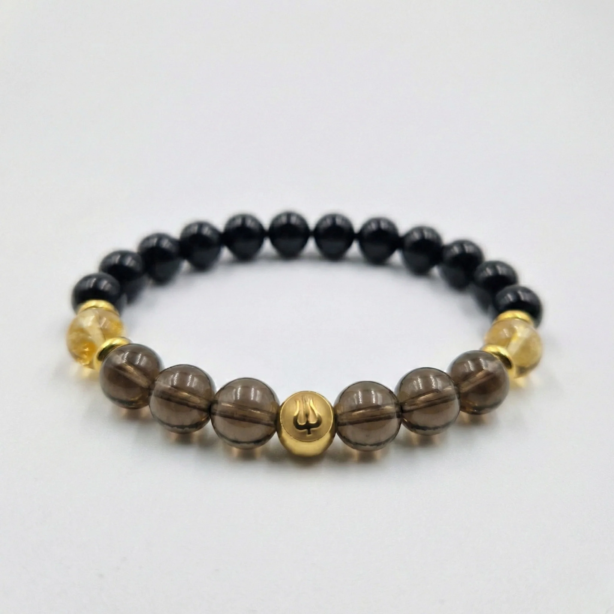 Bracelet Scorpion Année 2026 en Quartz Fumé, Citrine et Obsidienne noire