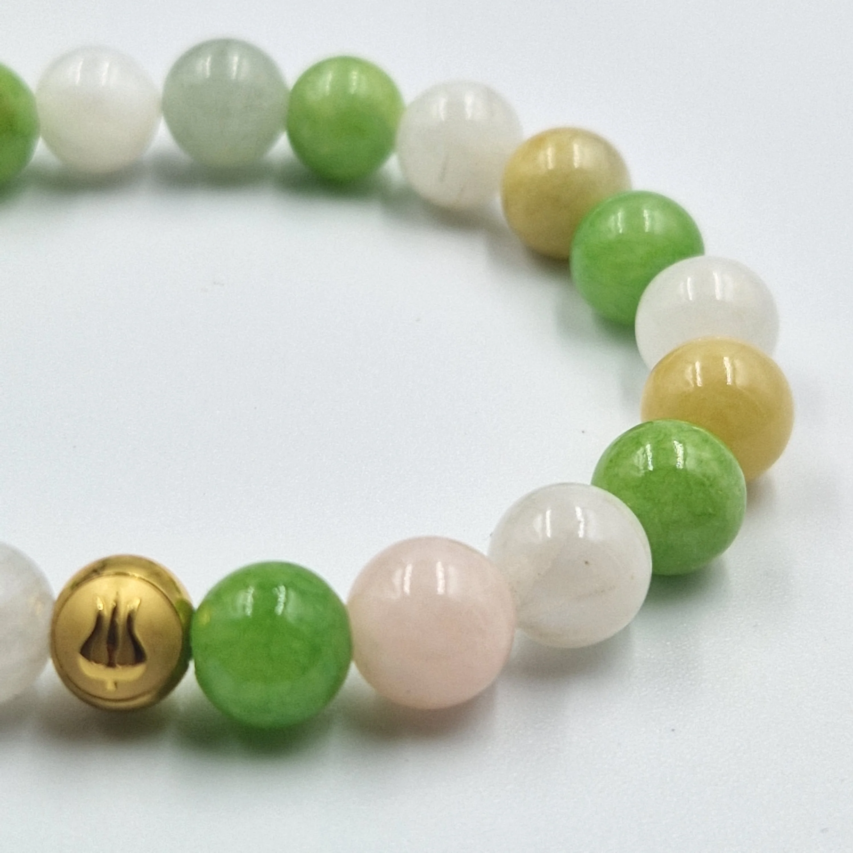 Bracelet SEDUCTION en Pierre de lune blanche, Morganite et Jade vert - Image 2