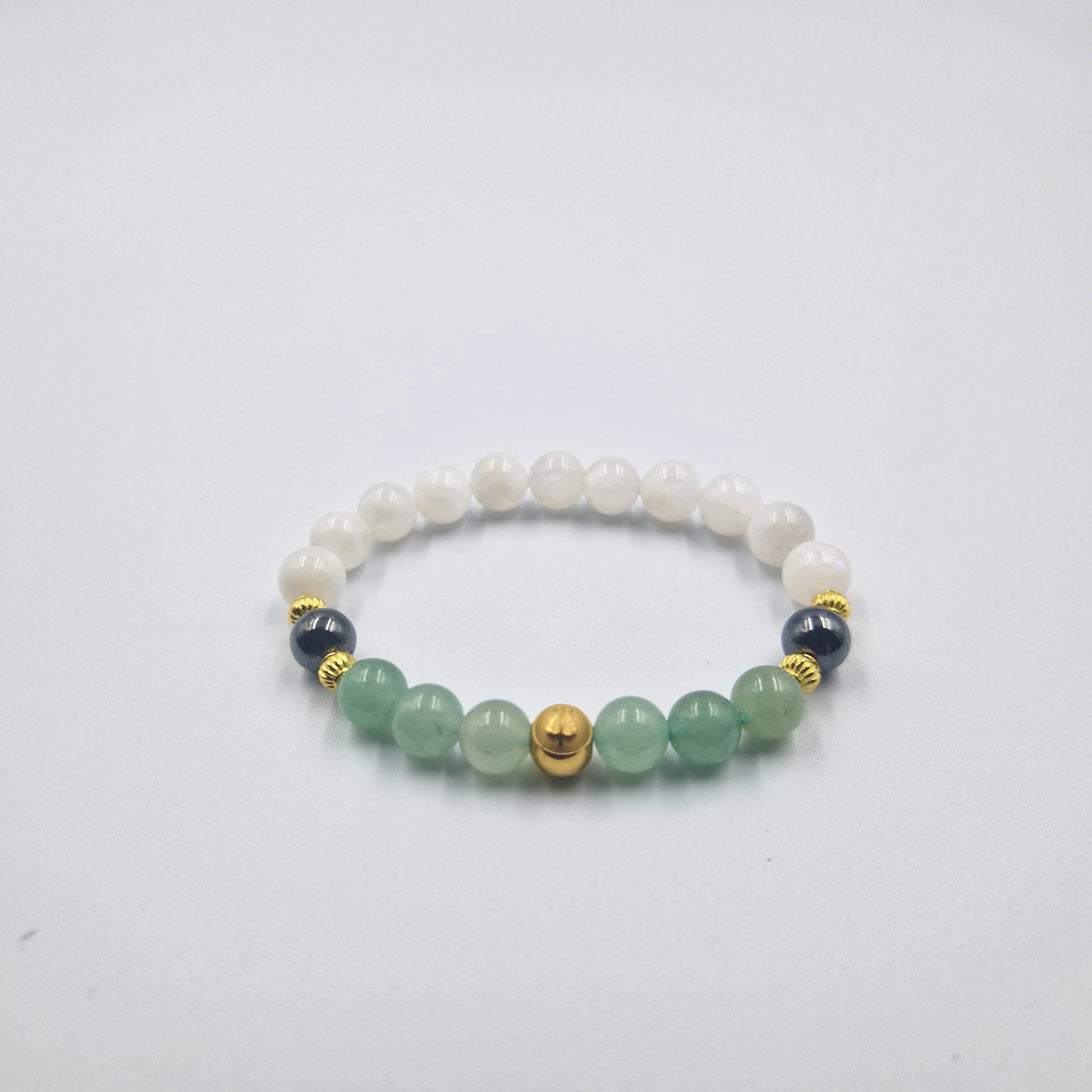Bracelet Taureau en Pierre de lune blanche, Aventurine verte et Hématite