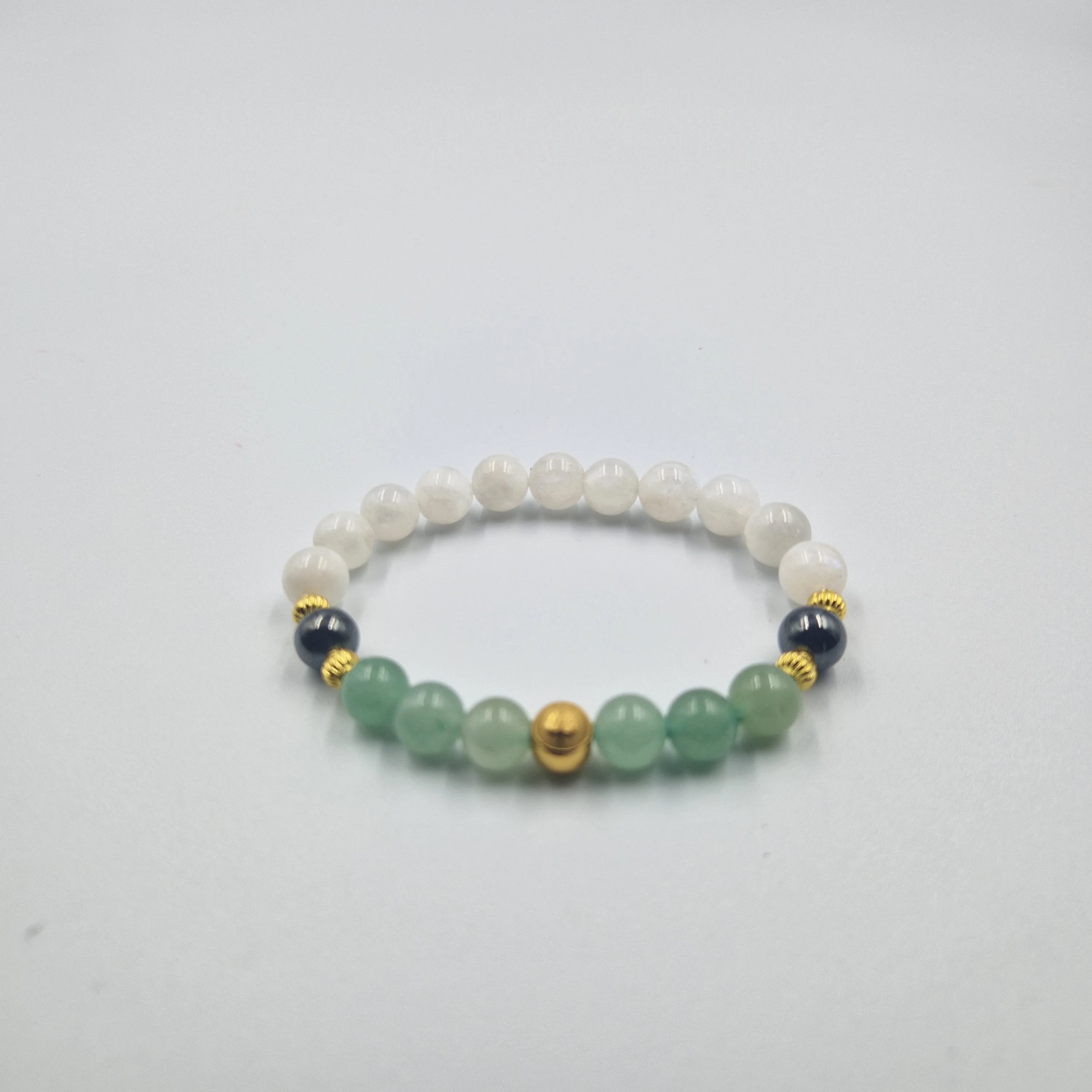 Bracelet Taureau en Pierre de lune blanche, Aventurine verte et Hématite - Image 3