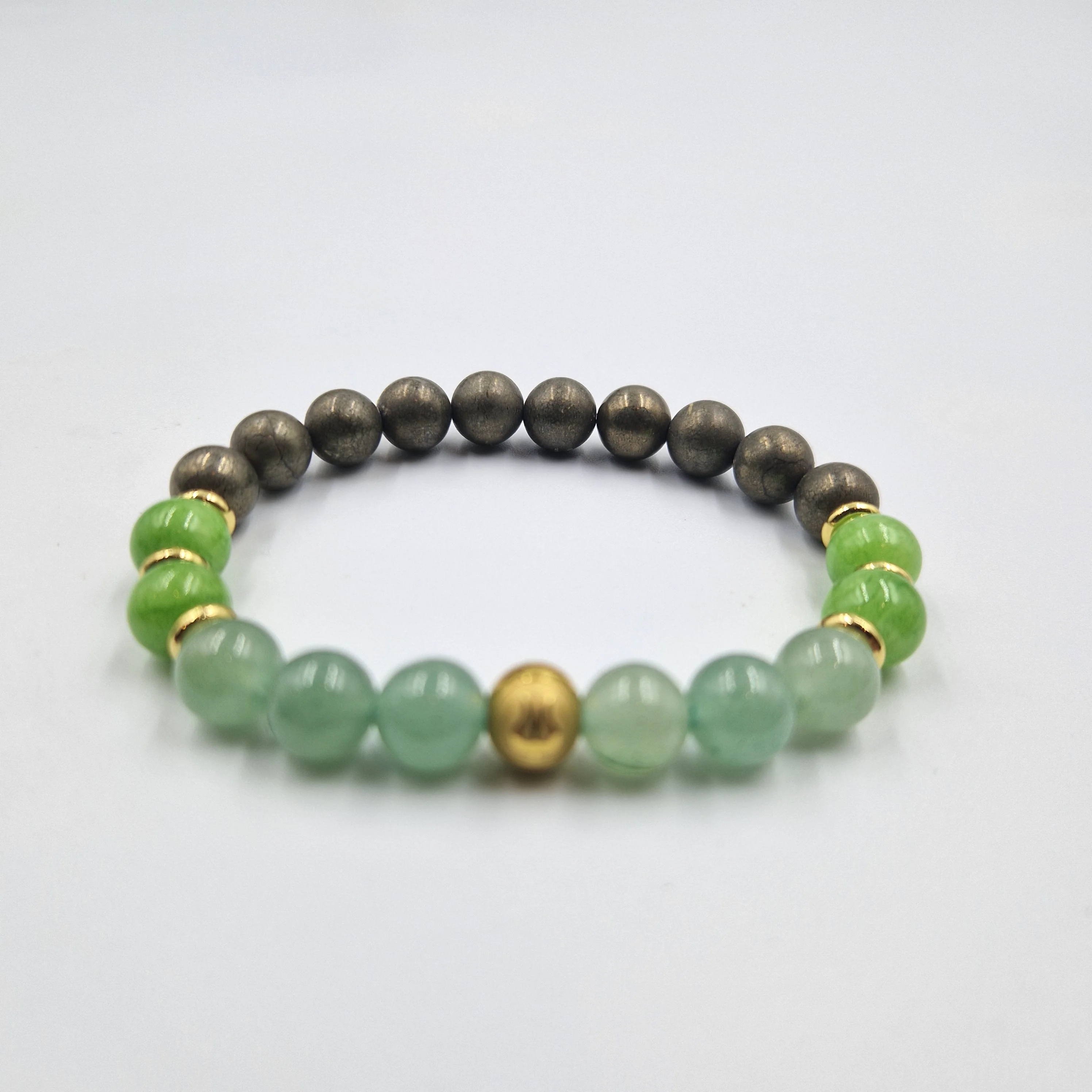 Bracelet Taureau Année 2025 en Aventurine verte, Jade vert et Pyrite - Image 3