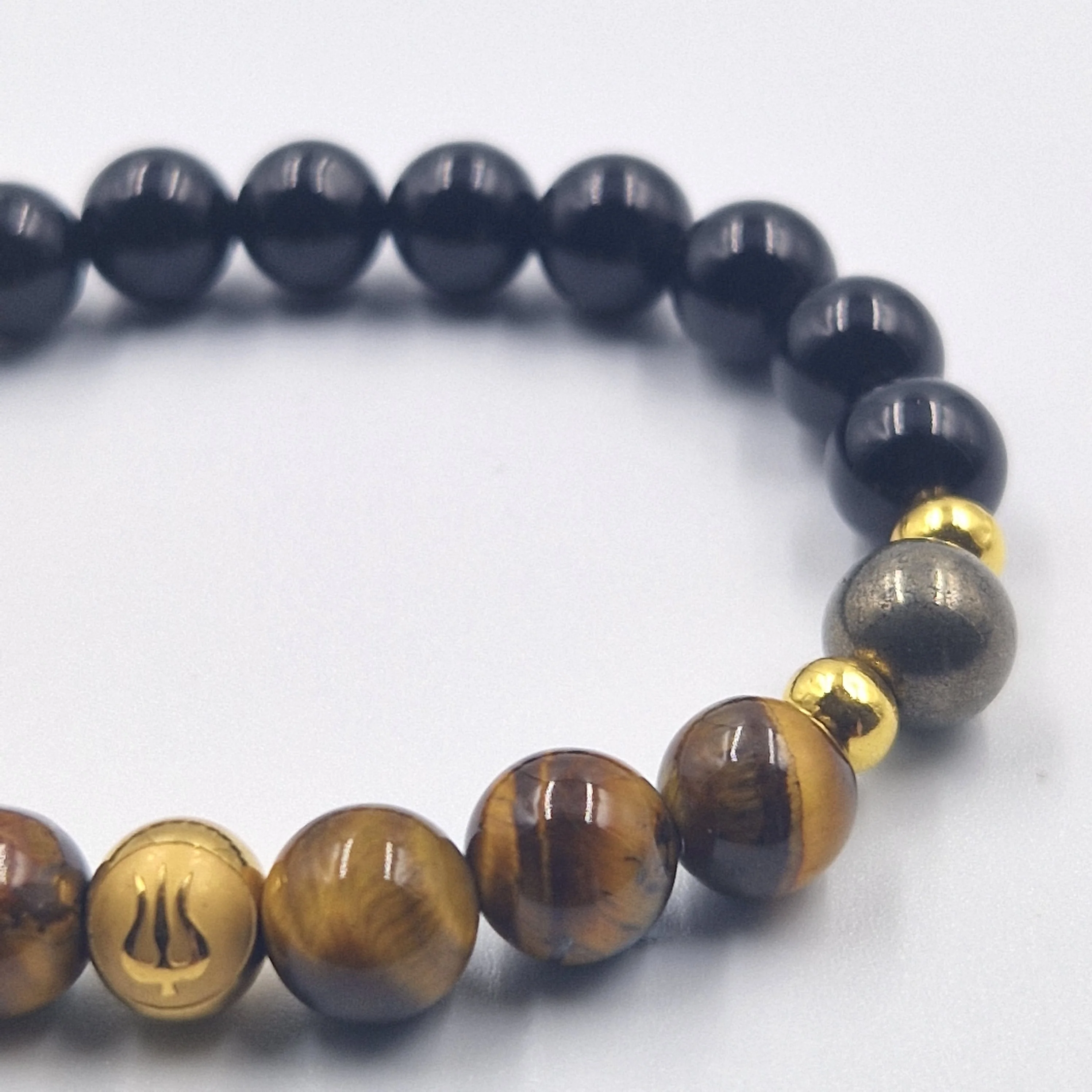 Bracelet Taureau en Onyx noir, Oeil de tigre et Pyrite - Image 2