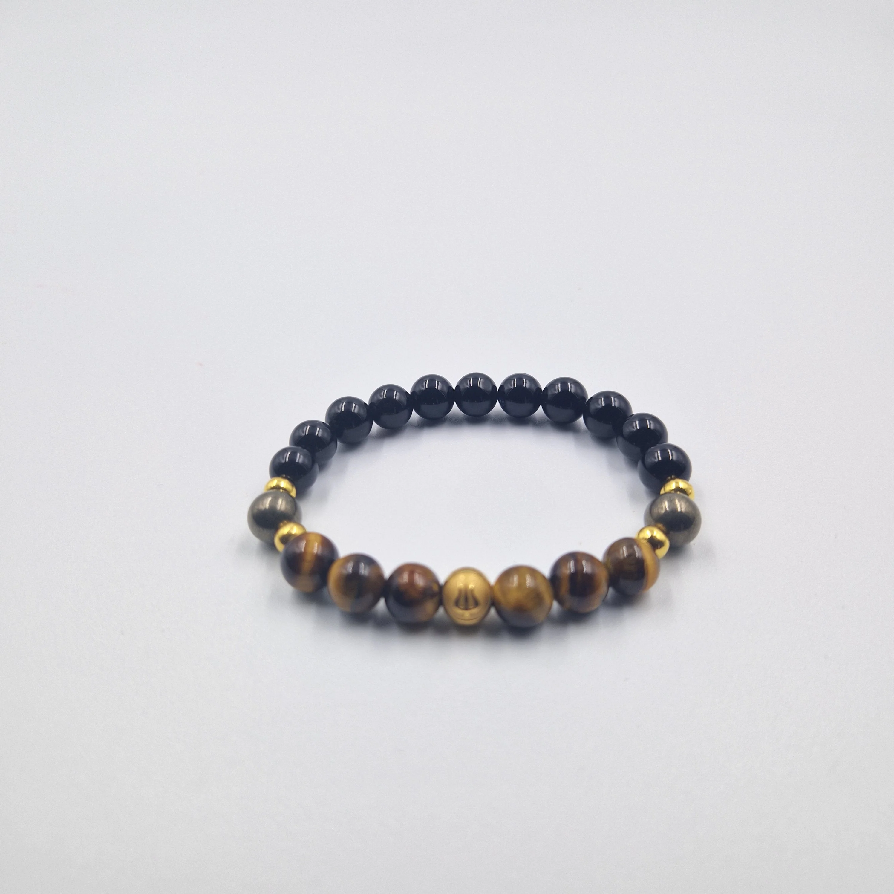 Bracelet Taureau en Onyx noir, Oeil de tigre et Pyrite - Image 3