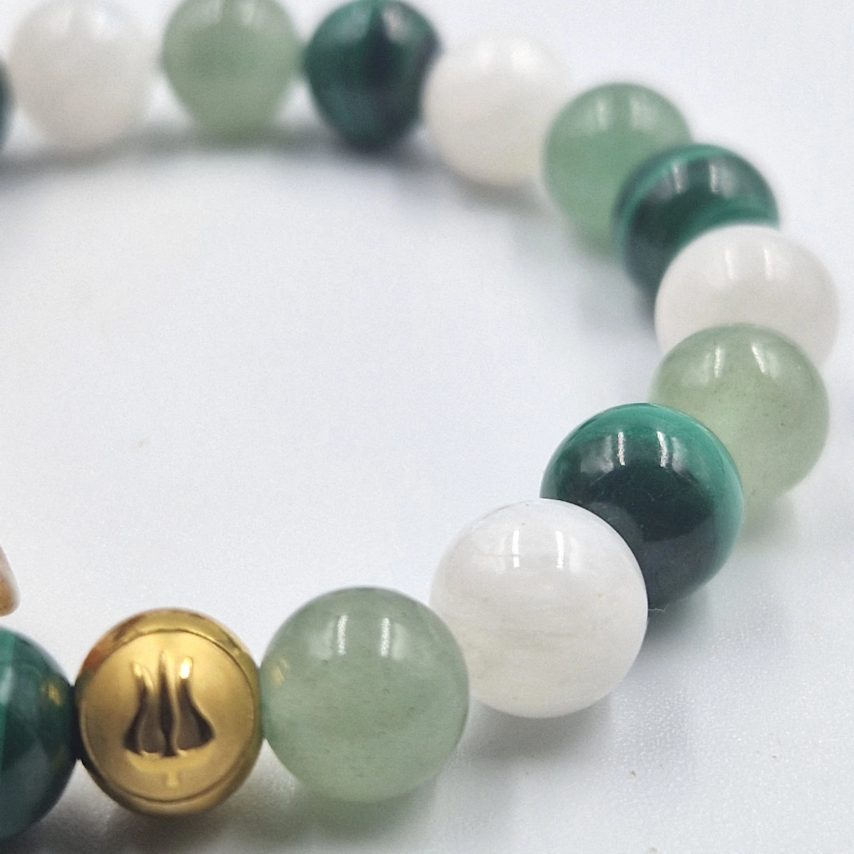 Bracelet CREATIVITE en Pierre de lune blanche, Aventurine verte et Malachite - Image 2