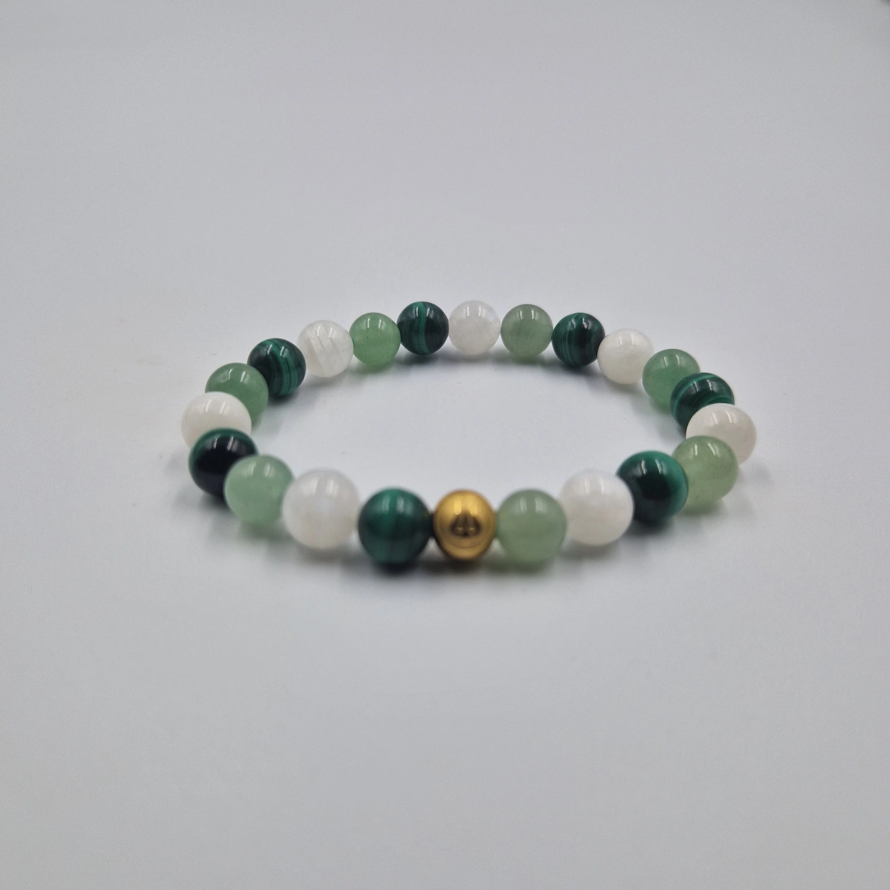 Bracelet CREATIVITE en Pierre de lune blanche, Aventurine verte et Malachite - Image 3